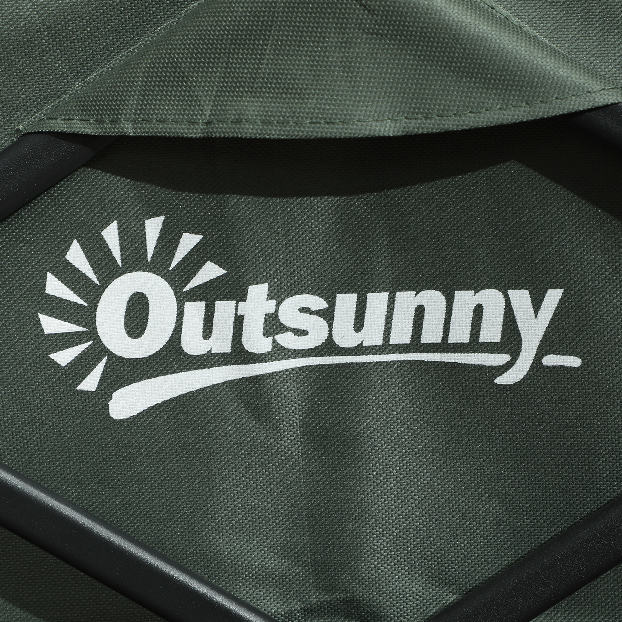 Primo piano di un tessuto verde con il logo Outsunny. Cornice nera.