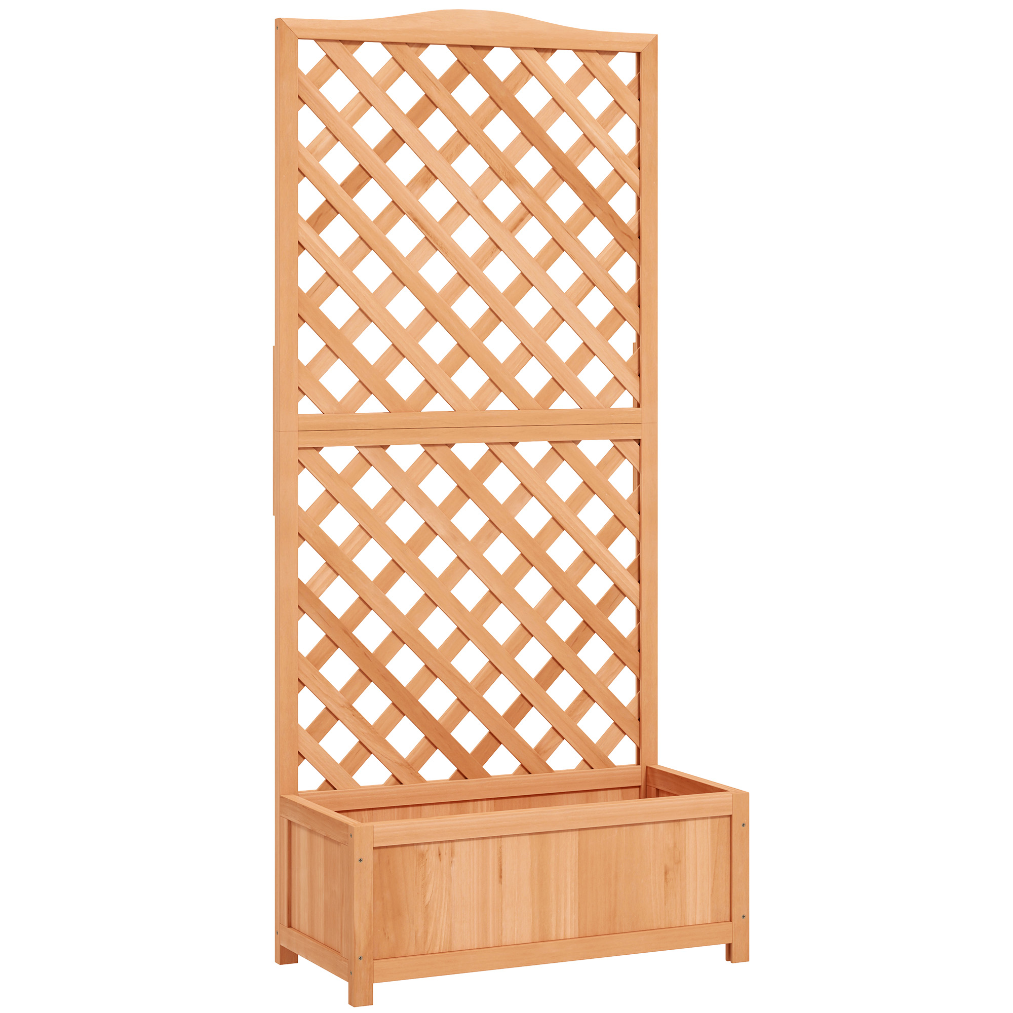 Una fioriera a traliccio in legno, con un design a griglia.
