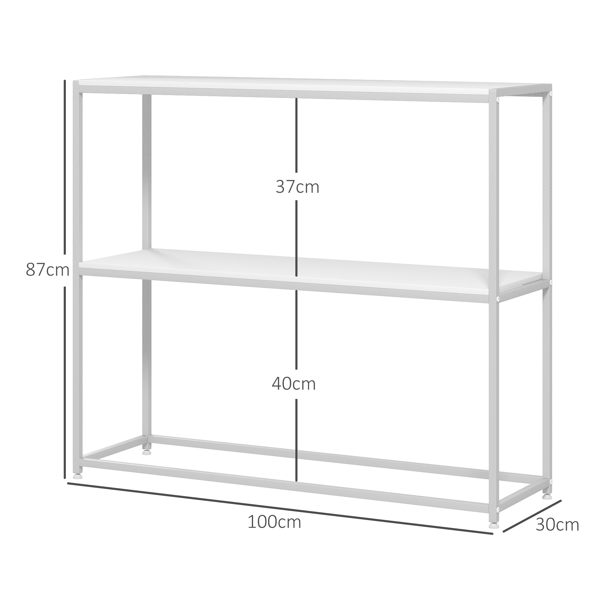 Unità a scaffale bianca e argento. Dimensioni: 100x30x87cm. Sfondo bianco. Design semplice.