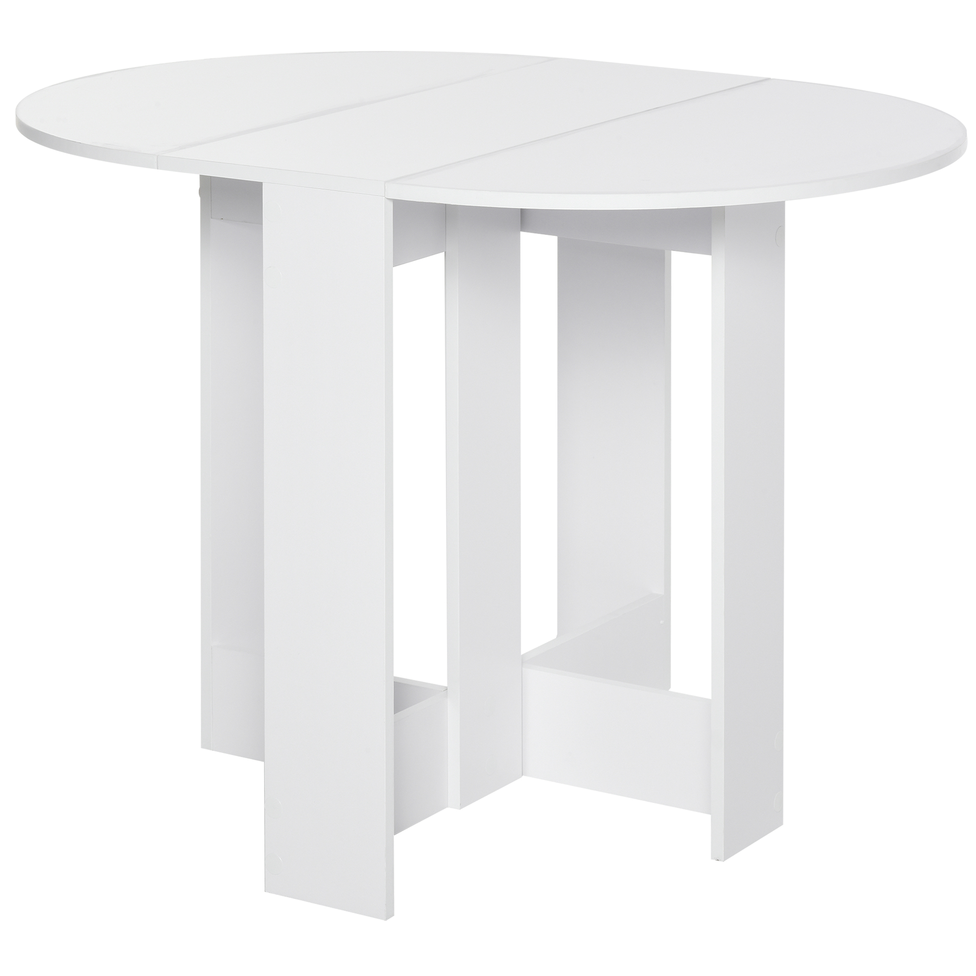 Tavolo pieghevole ovale bianco. Il tavolo ha un design semplice e moderno.