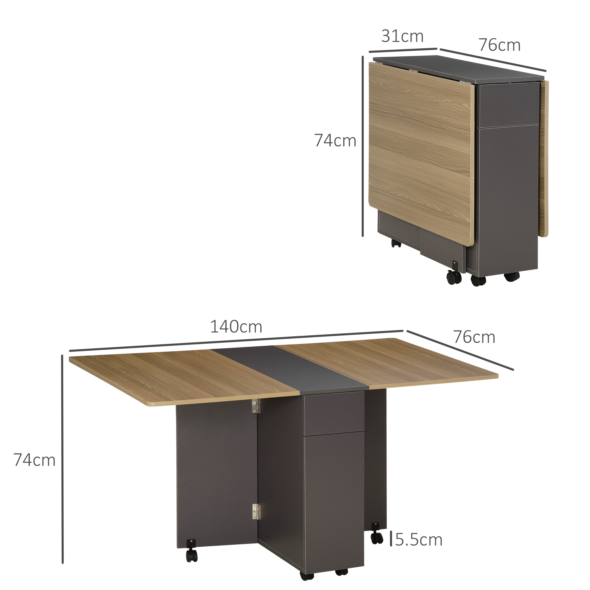 Un tavolo pieghevole con dimensioni in cm: 140x76x74.