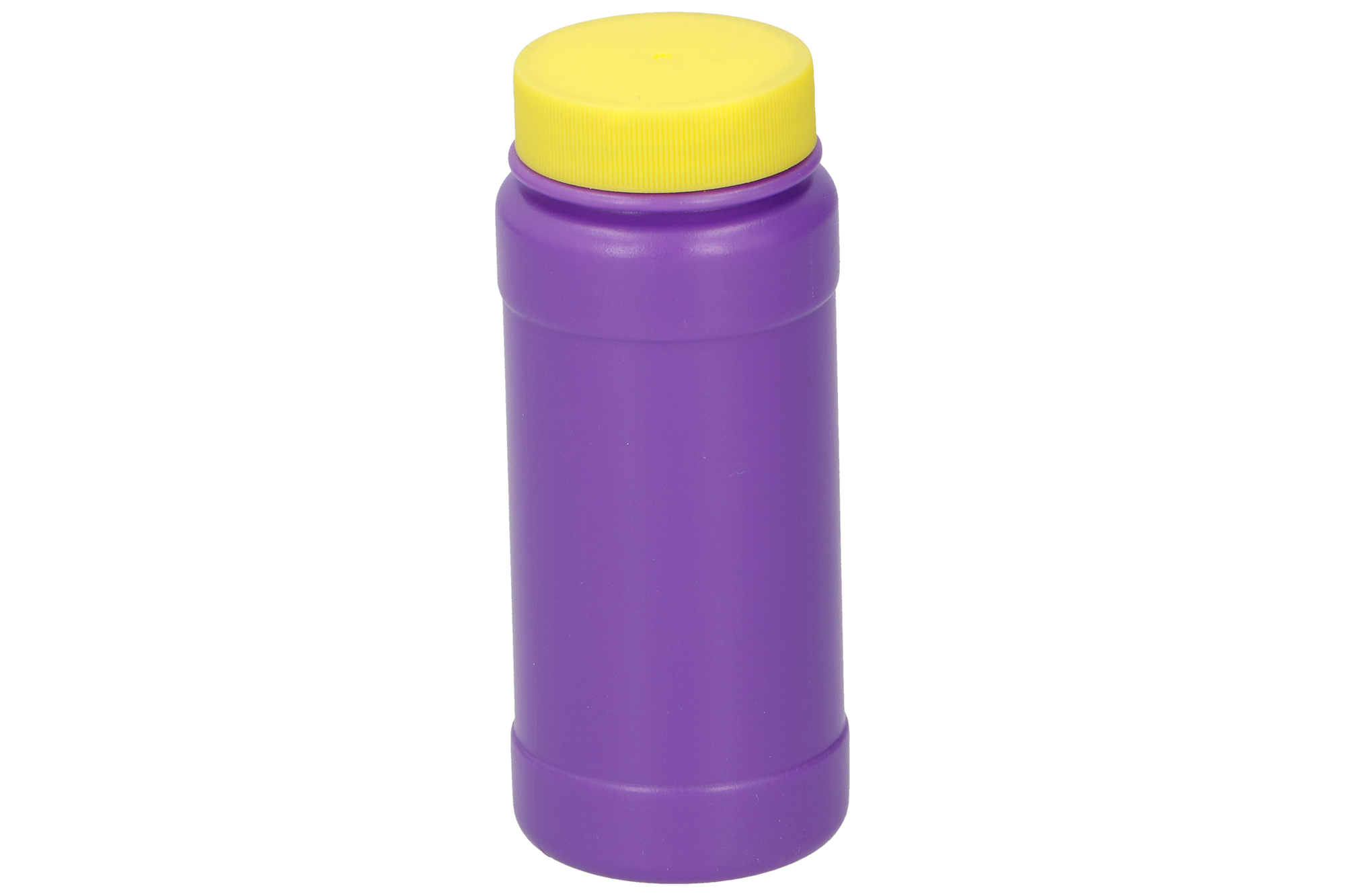 A purple bottle with a yellow cap, likely containing bubble solution.