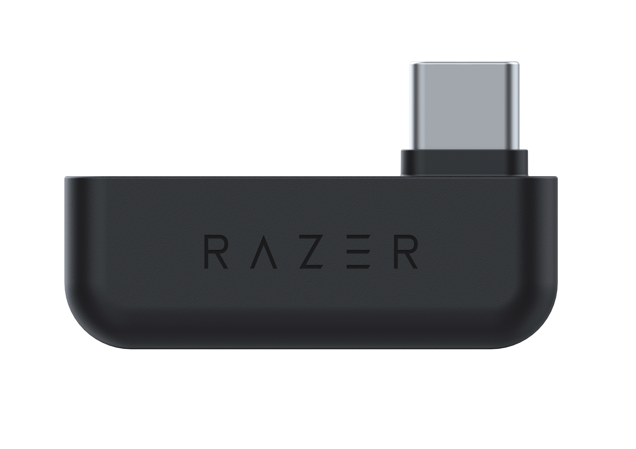 Adattatore USB-C Razer nero. Logo Razer visibile. Sfondo bianco.