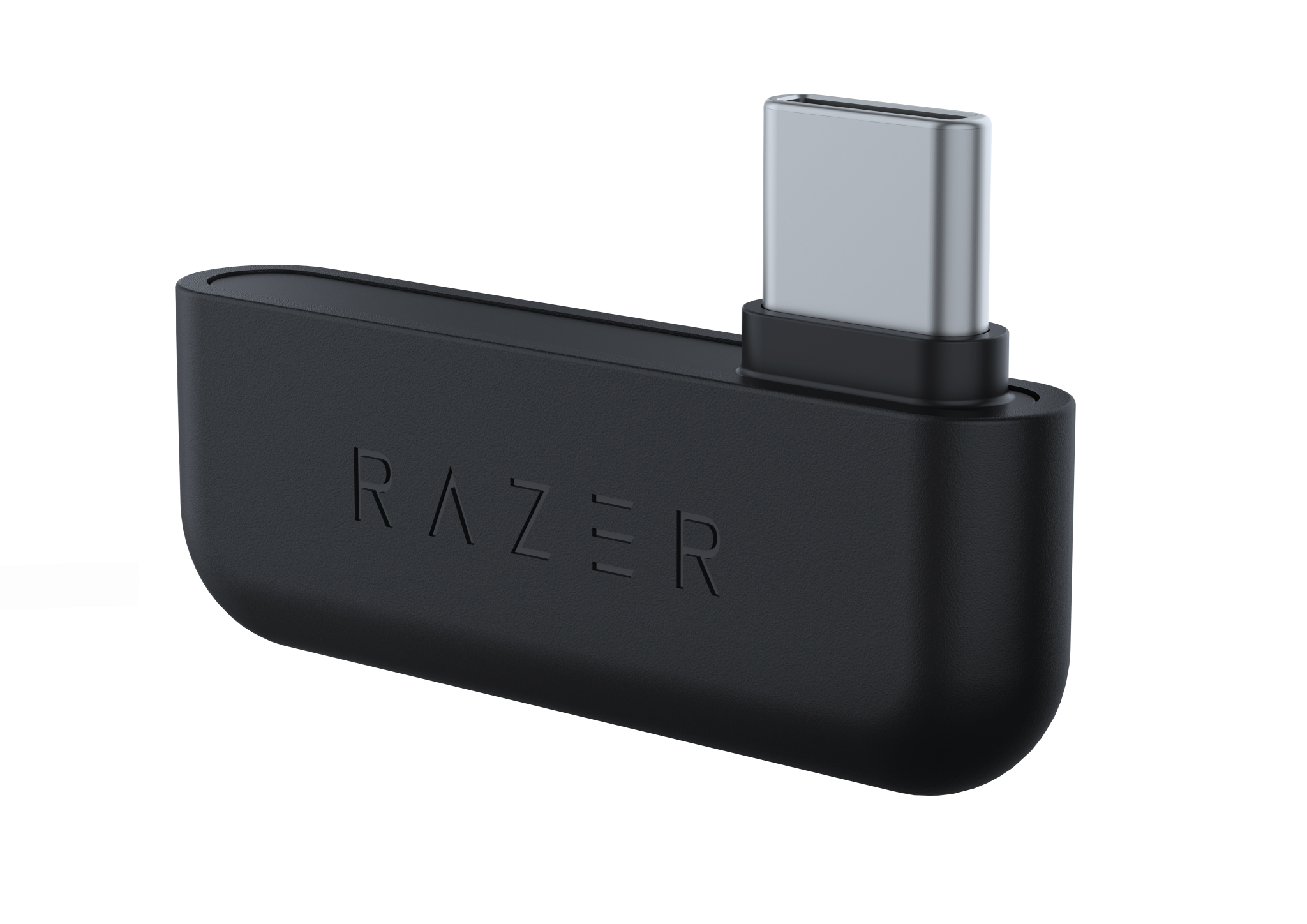 Adattatore RAZER USB-C nero con connettore USB-C su sfondo bianco.