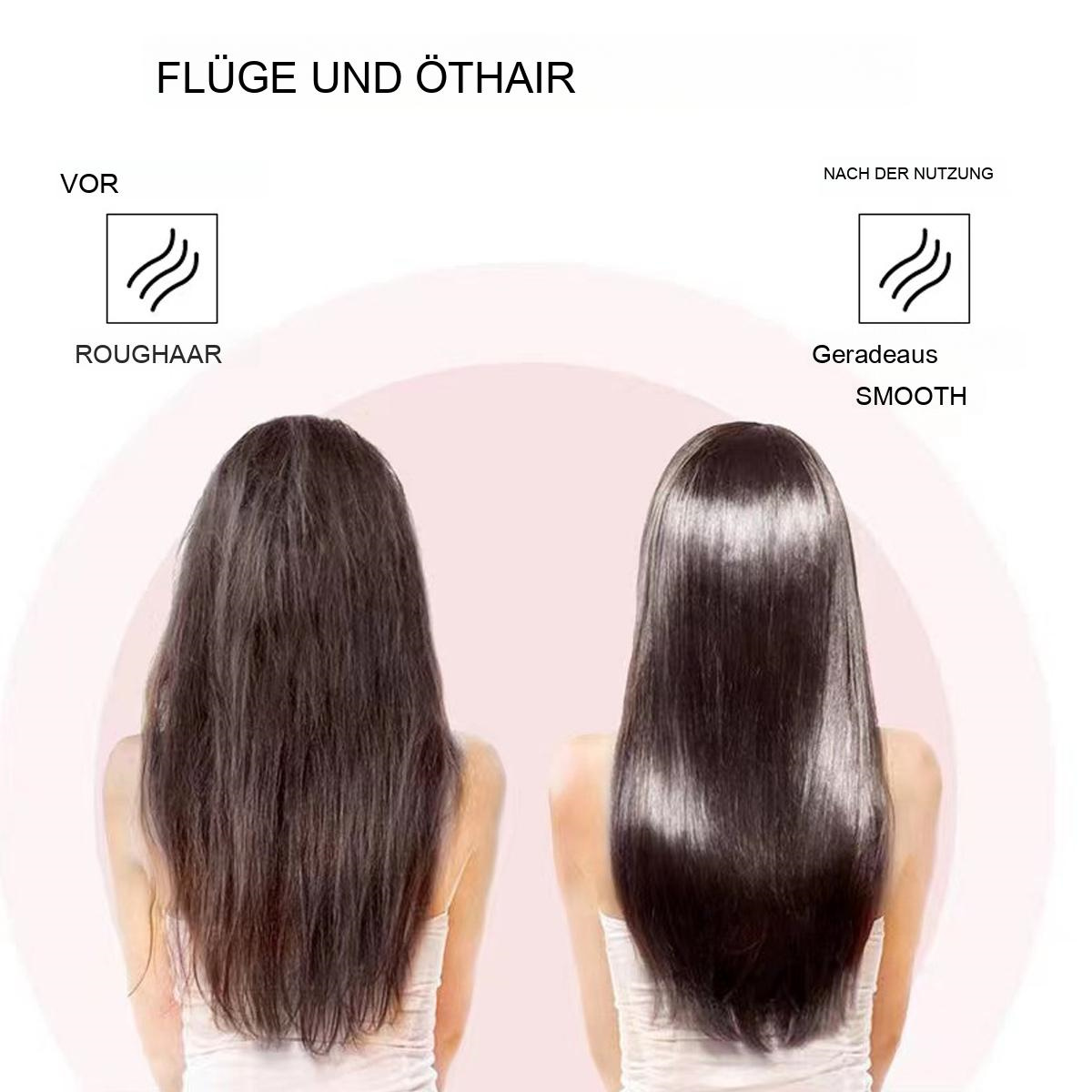 Vergleich von rauhem Haar vorher und glattem Haar nachher. Bilder zeigen den Rücken von Frauen.