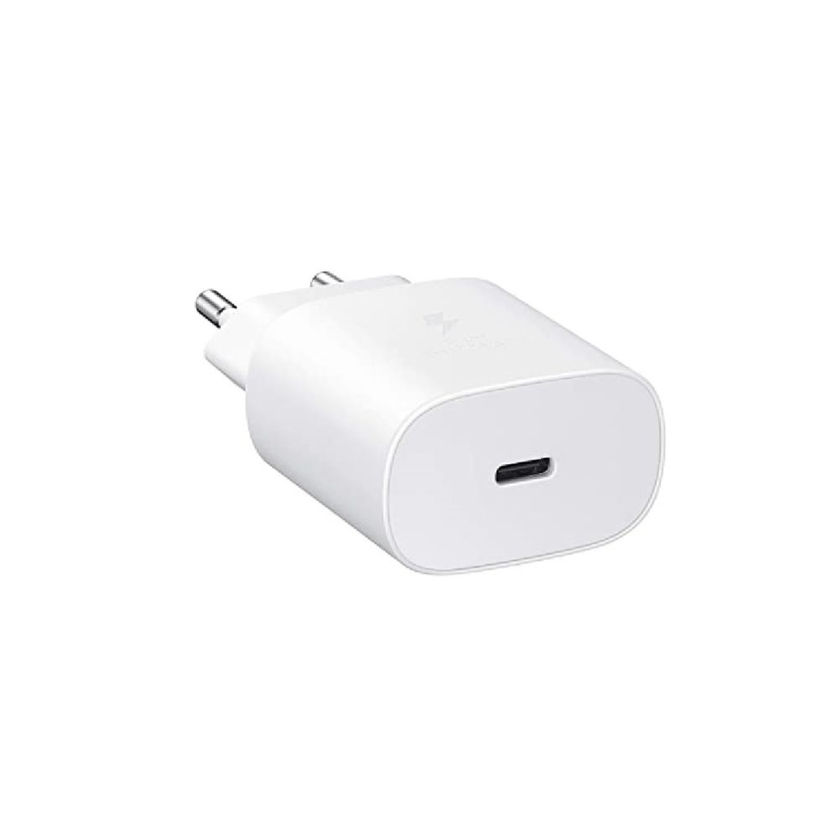 Weißes Ladegerät mit USB-C-Anschluss. Einfaches Design.