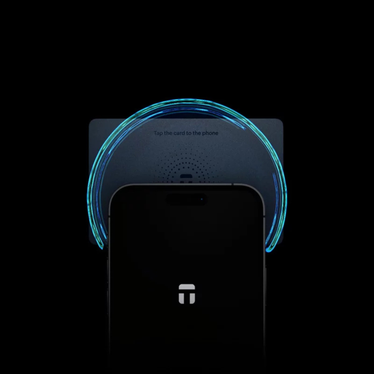 Telefon i karta z podświetlonym pierścieniem na czarnym tle.