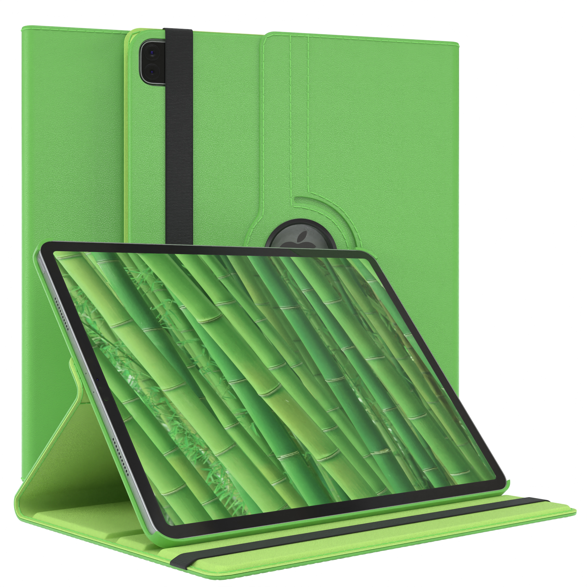 Grünes iPad Pro mit grüner Hülle auf weißem Hintergrund.