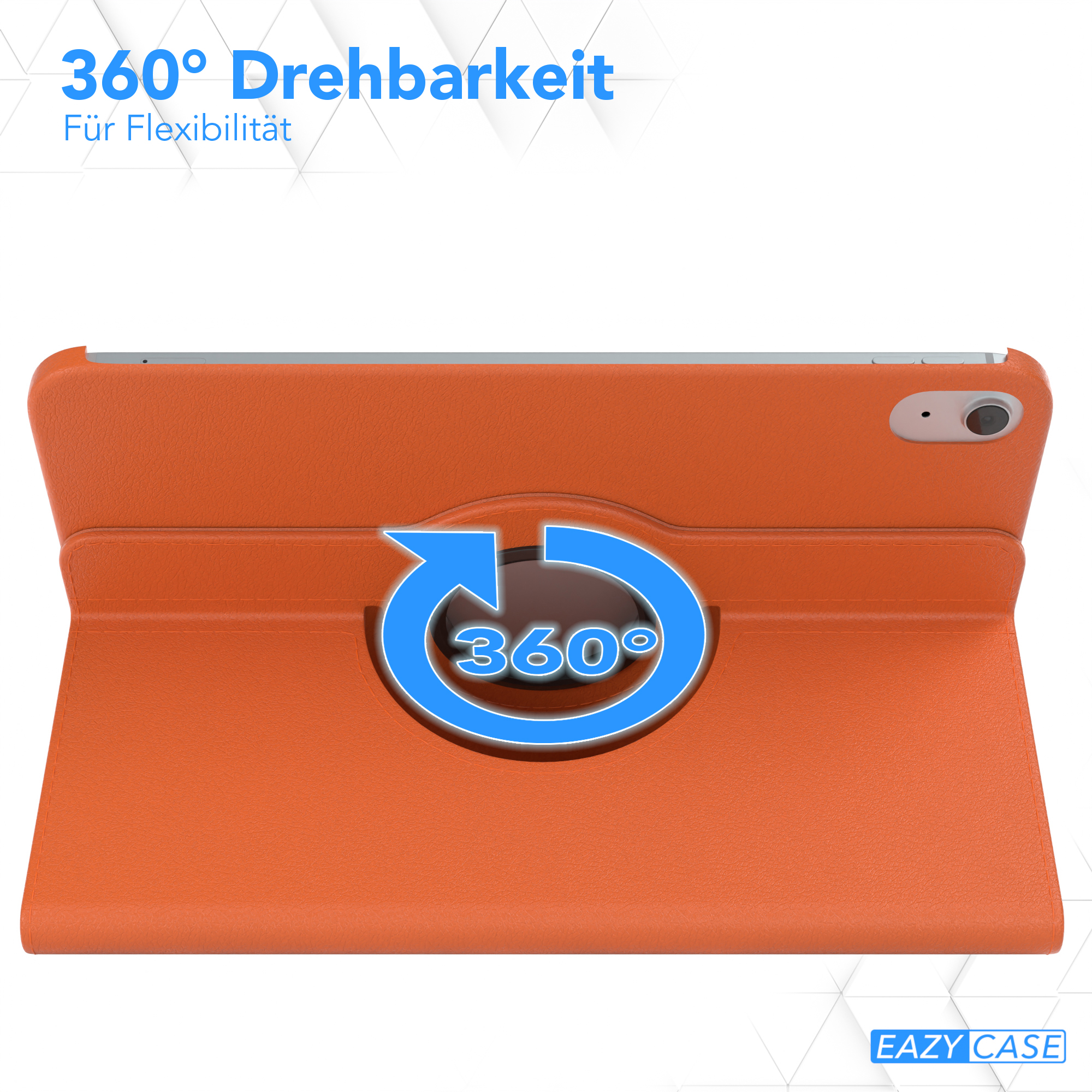 Orangefarbene Tablethülle mit 360-Grad-Drehfunktion.