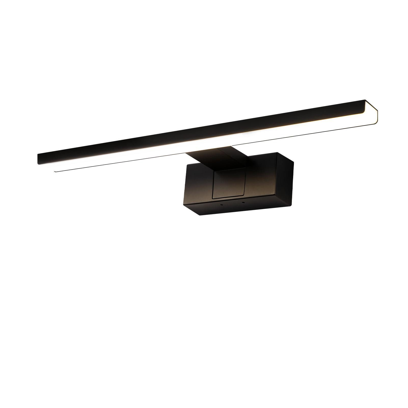 Eine schwarze Wandleuchte mit rechteckigem Licht und schwarzem Sockel.