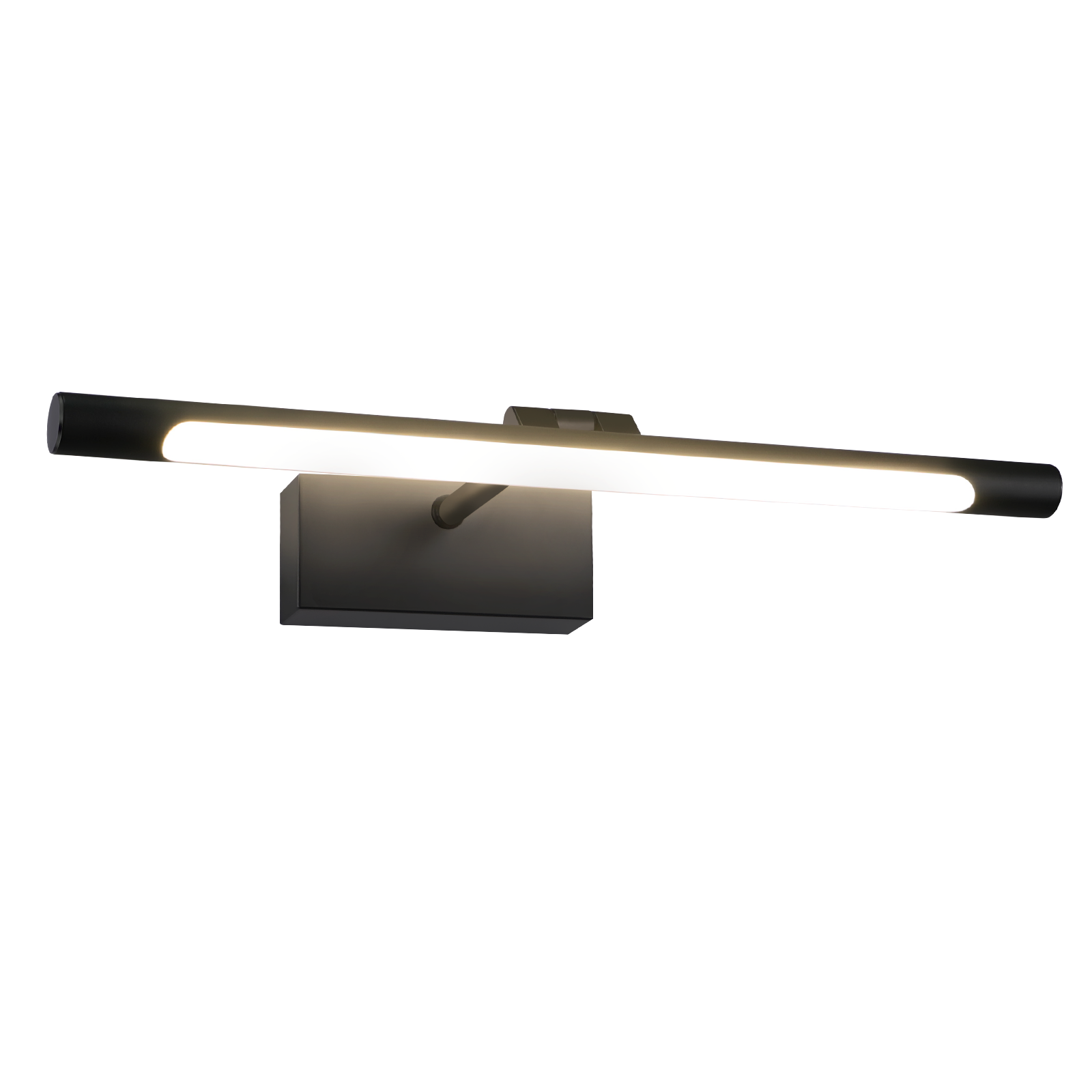 Lampada a LED nera da parete con una lunga e luminosa barra luminosa.