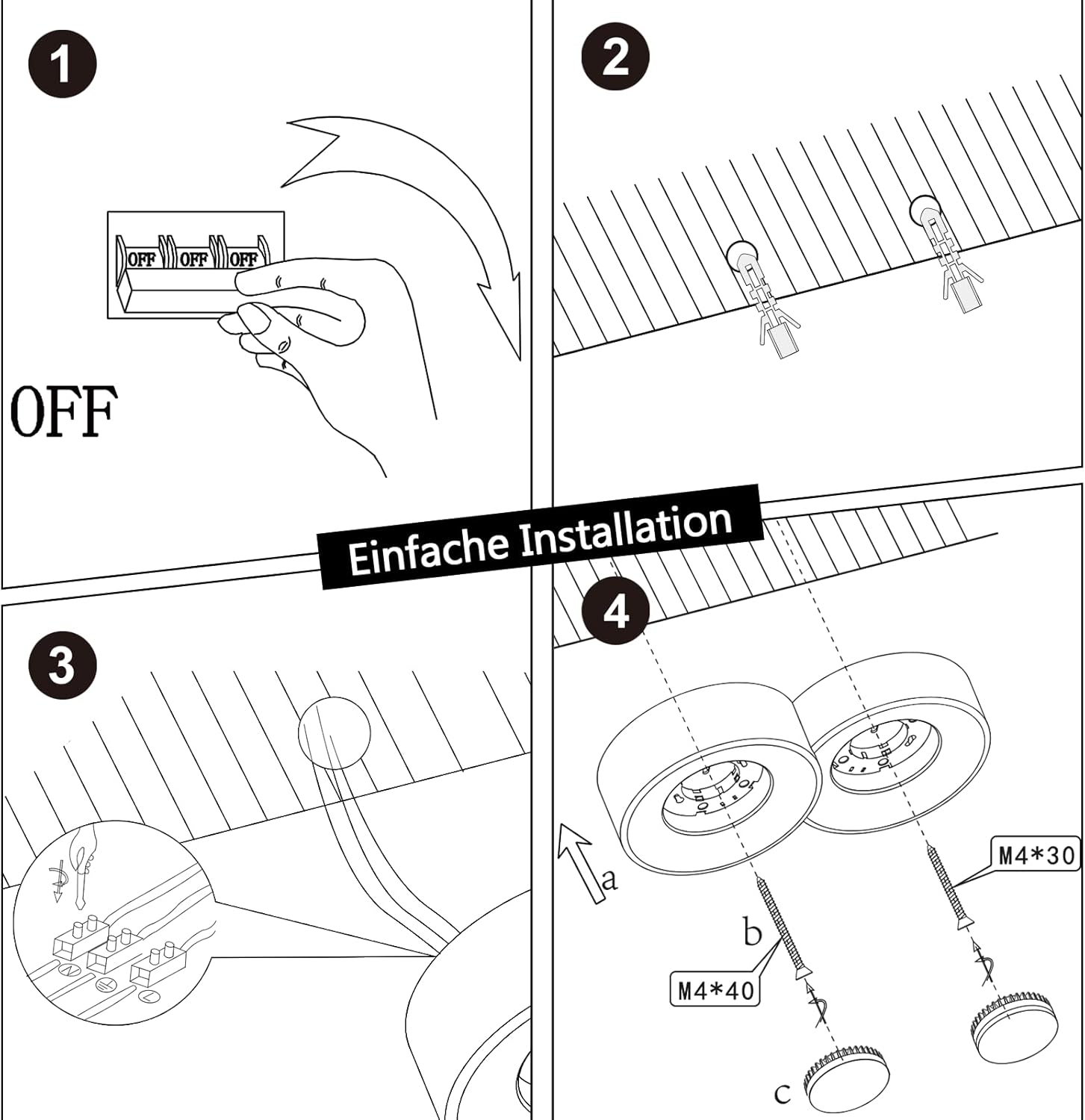 Diagrama de instrucciones que muestra los pasos para instalar una lámpara de techo.