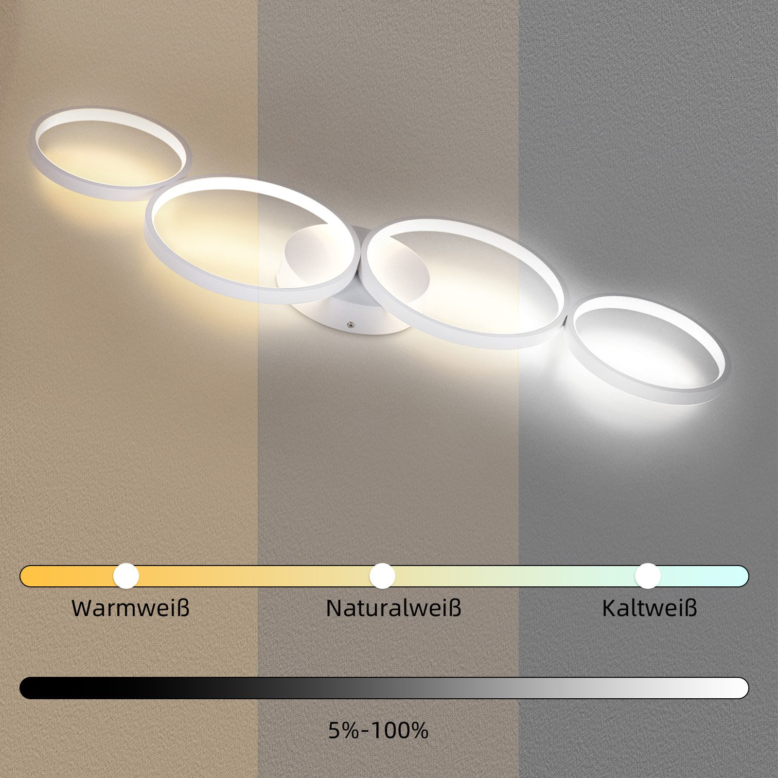 Białe nowoczesne lampy sufitowe z opcjami temperatury barwowej.