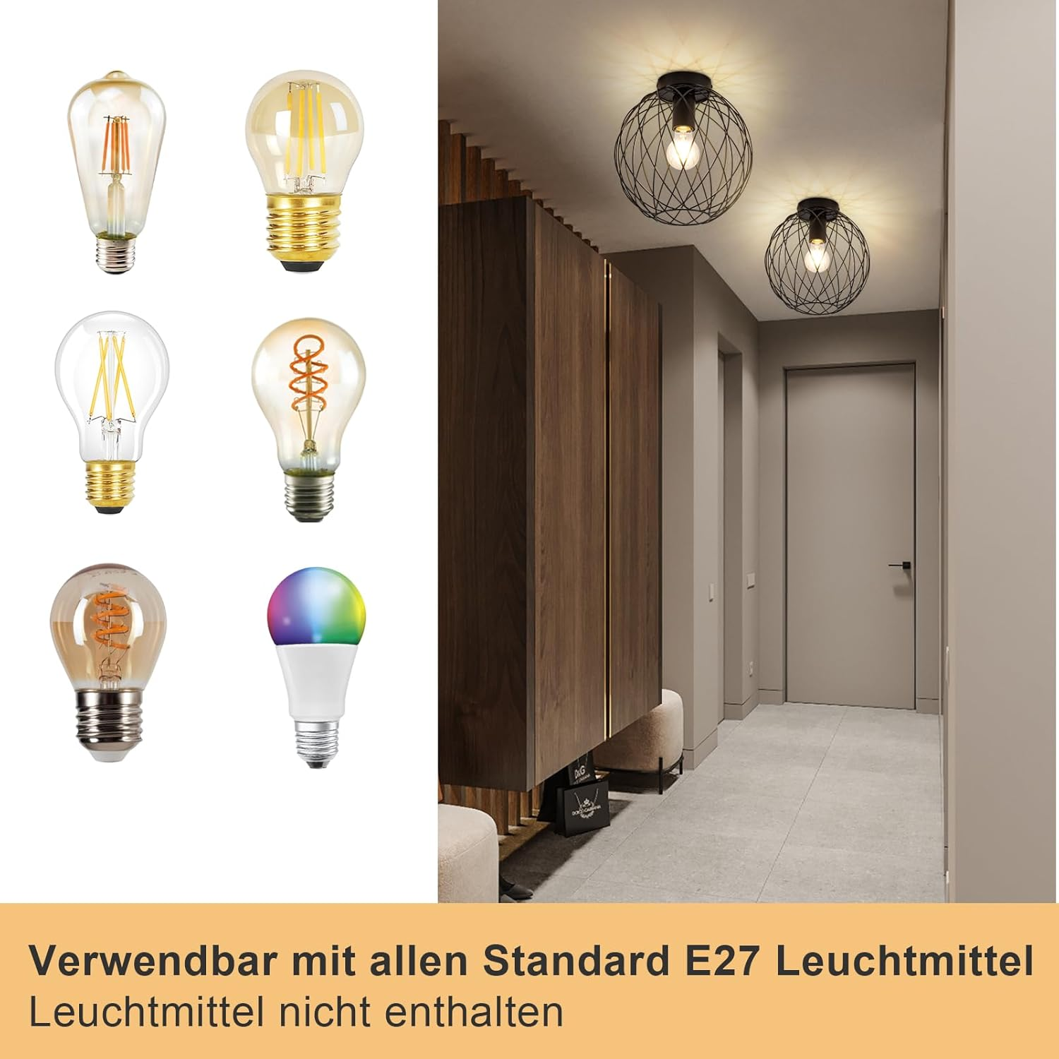Verschiedene Glühbirnen. Enthält verschiedene Designs und eine mehrfarbige LED-Glühbirne.
