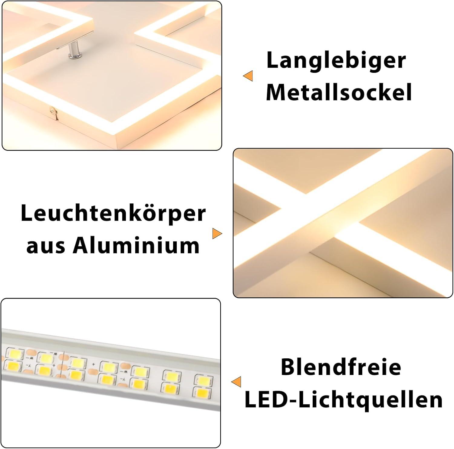 Luminaria blanca con detalles de luces LED y componentes.
