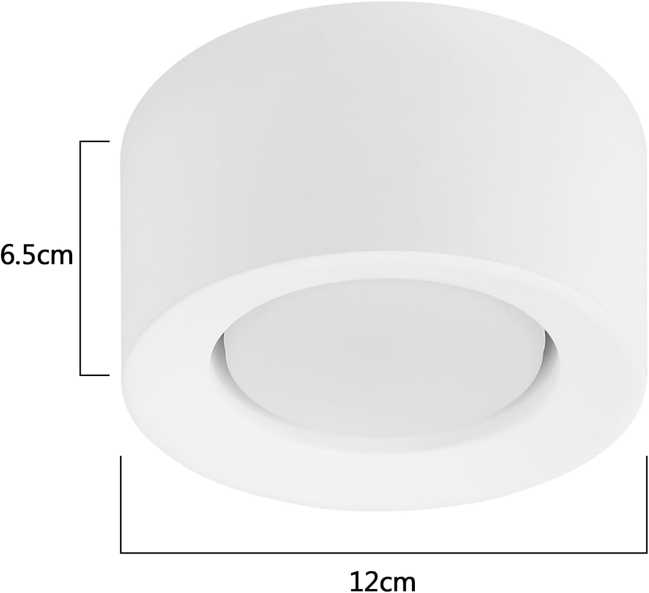 Luz de techo circular blanca con dimensiones en cm.