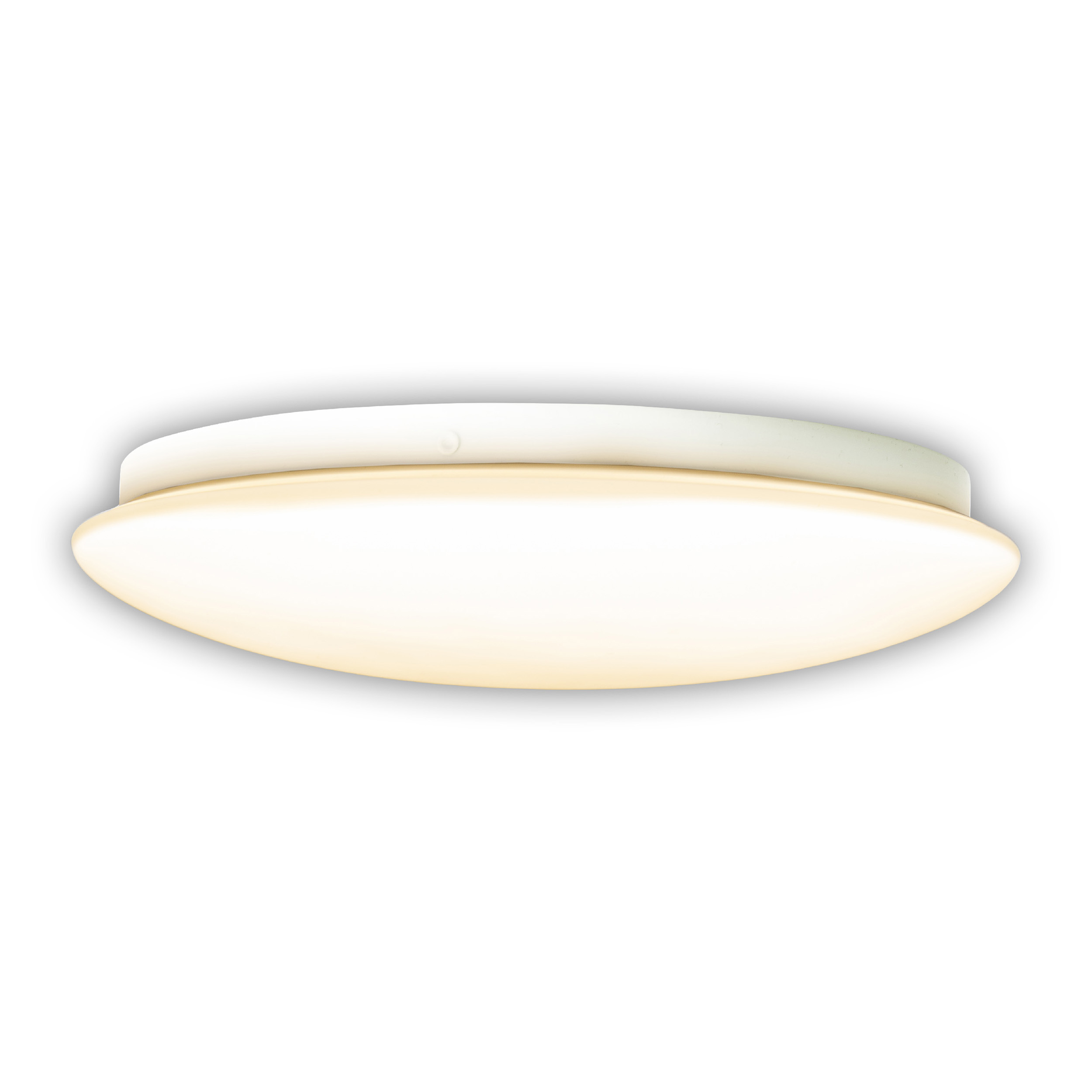 Oval geformte weiße LED-Deckenleuchte mit hellem Licht, das von ihr ausgeht.