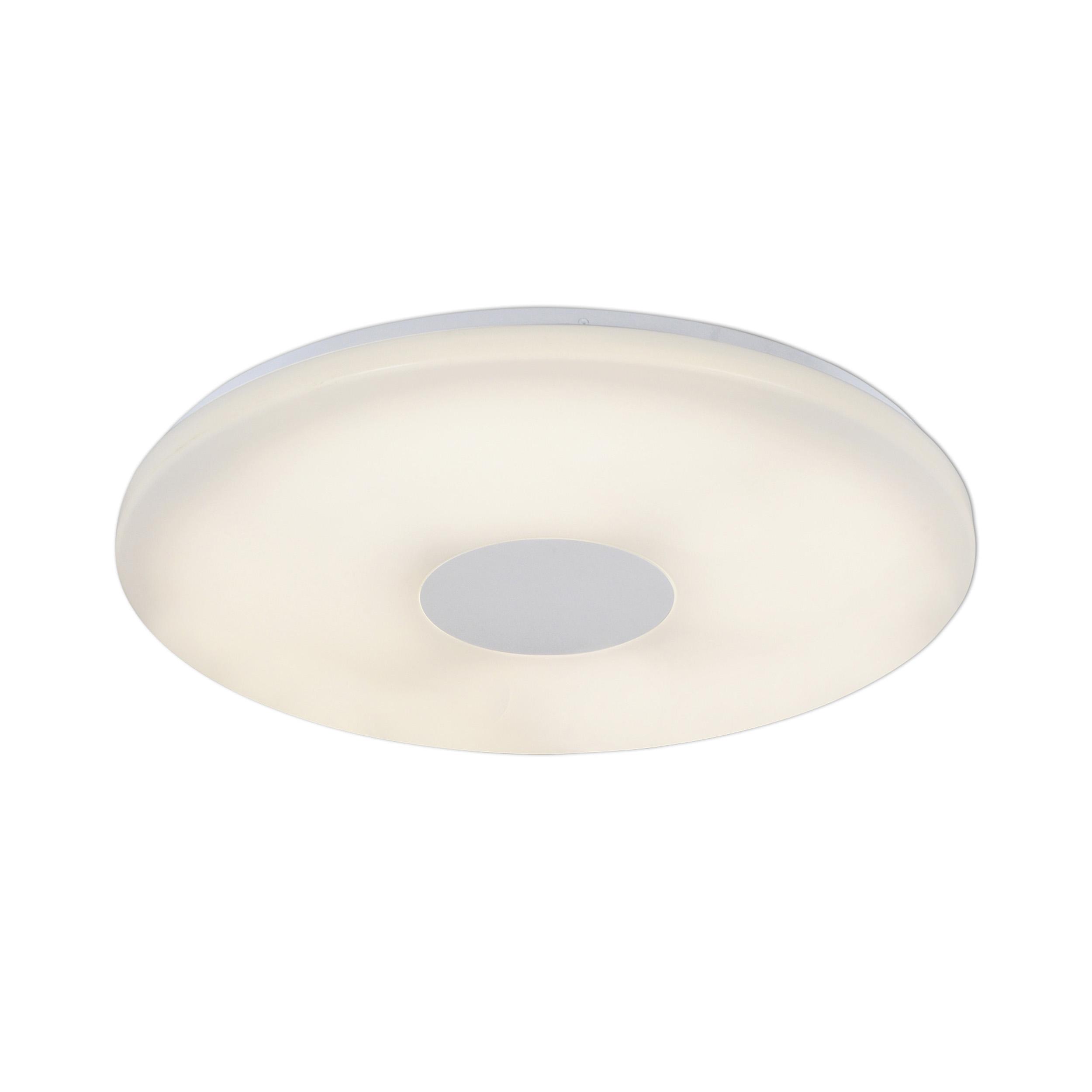 Eine weiße und leuchtende Deckenlampe mit kreisförmigem Design.