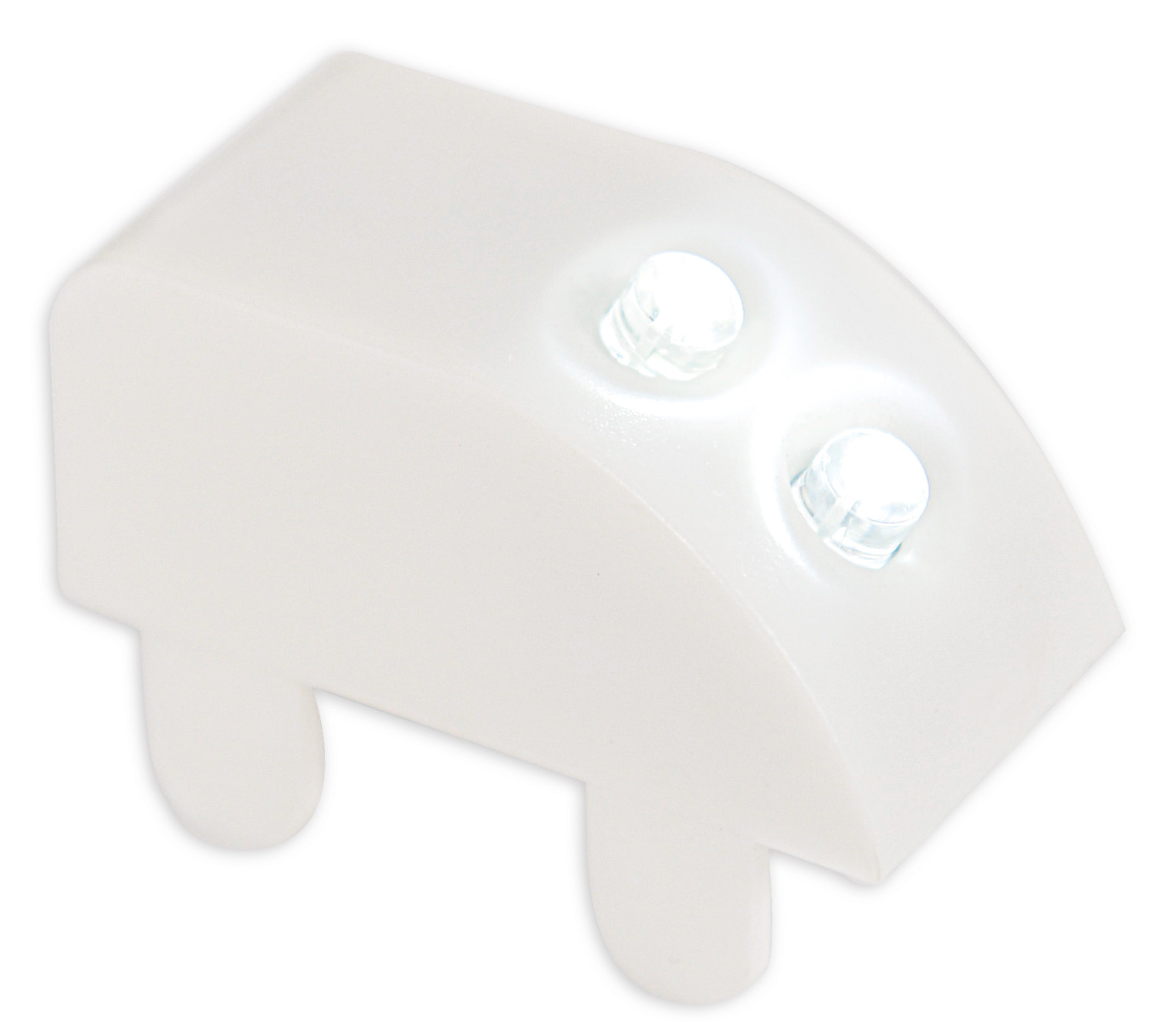 Weißes, abgerundetes Ecklicht mit zwei kleinen, leuchtenden LEDs.