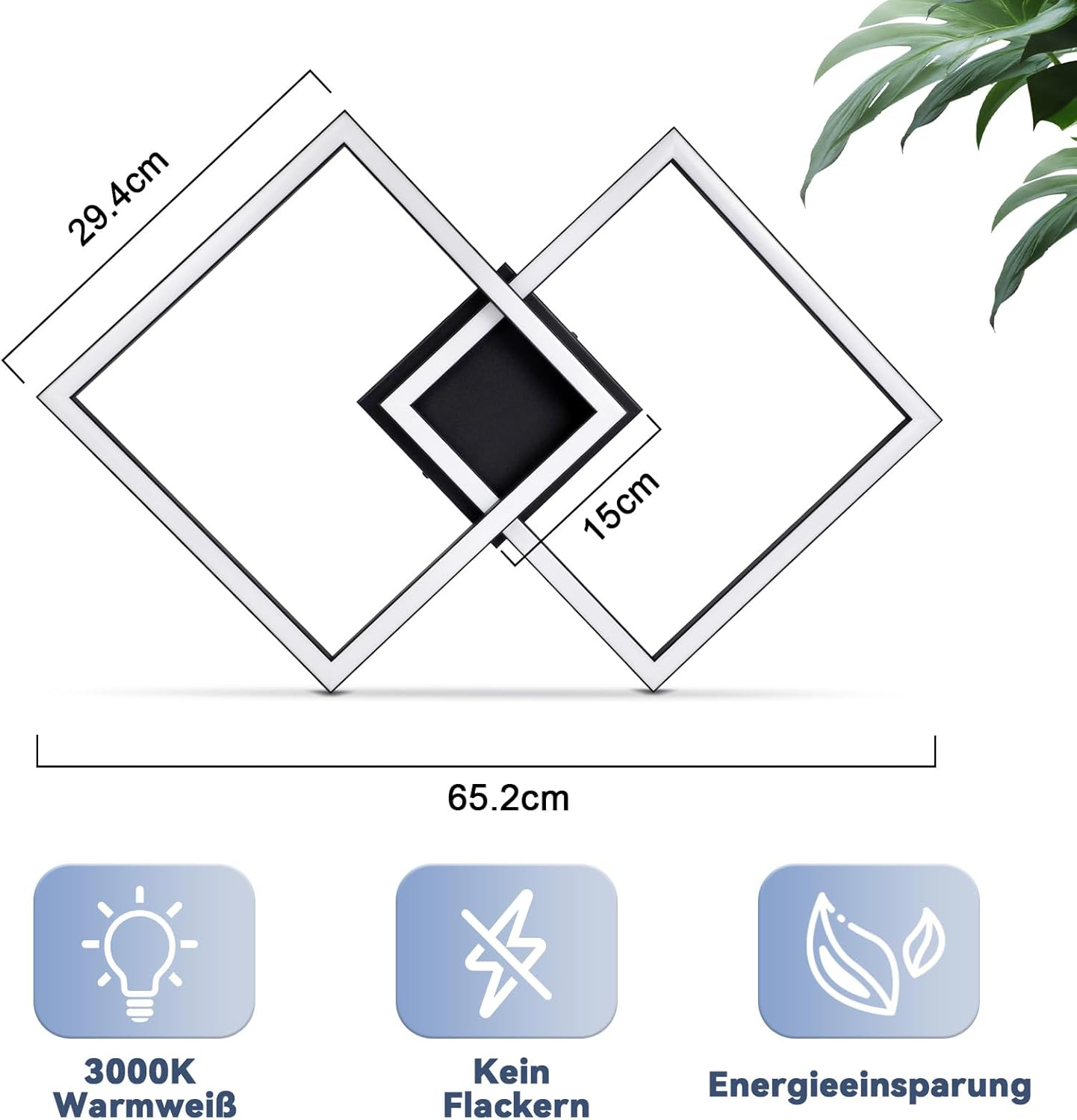 Baño con espejo, dos apliques, un lavabo y una planta en primer plano.