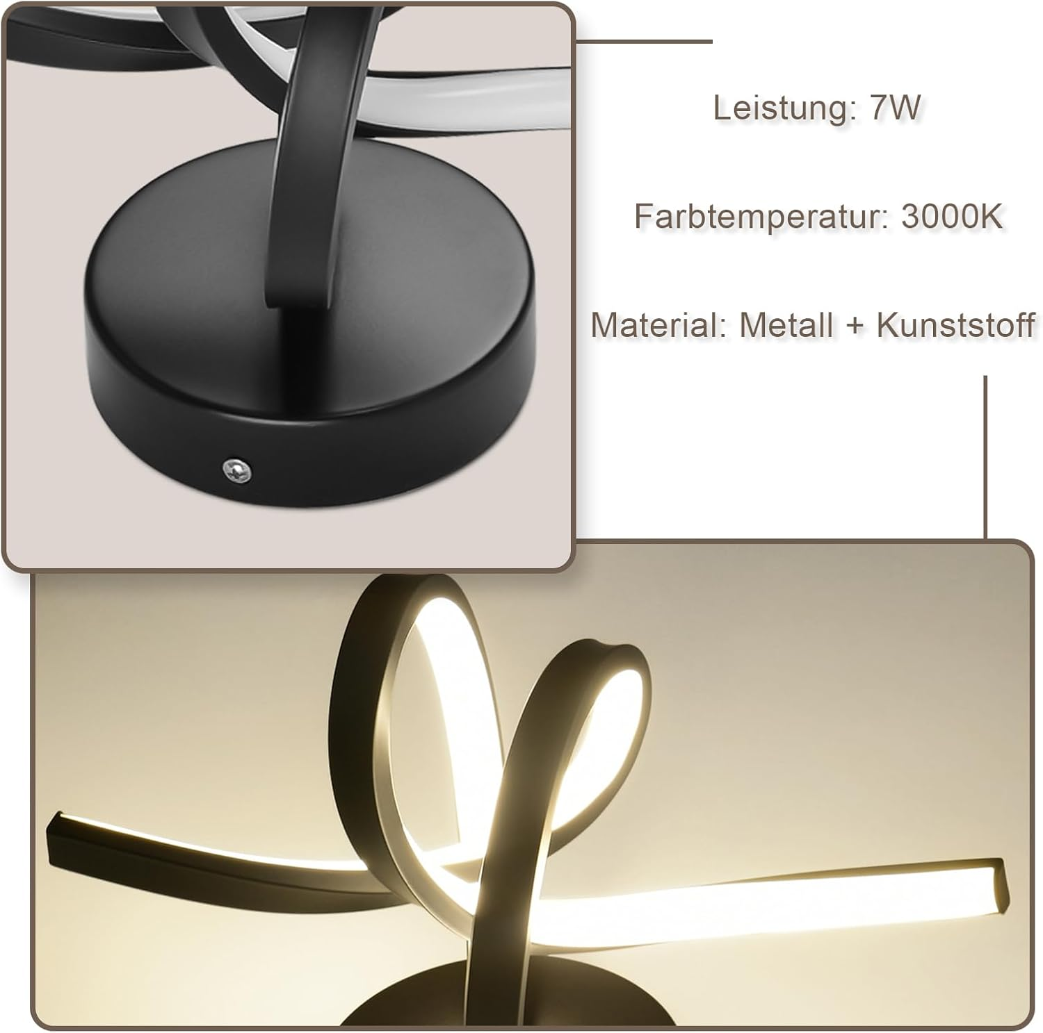 Una lampada moderna in bianco e nero con dettagli e luce LED.