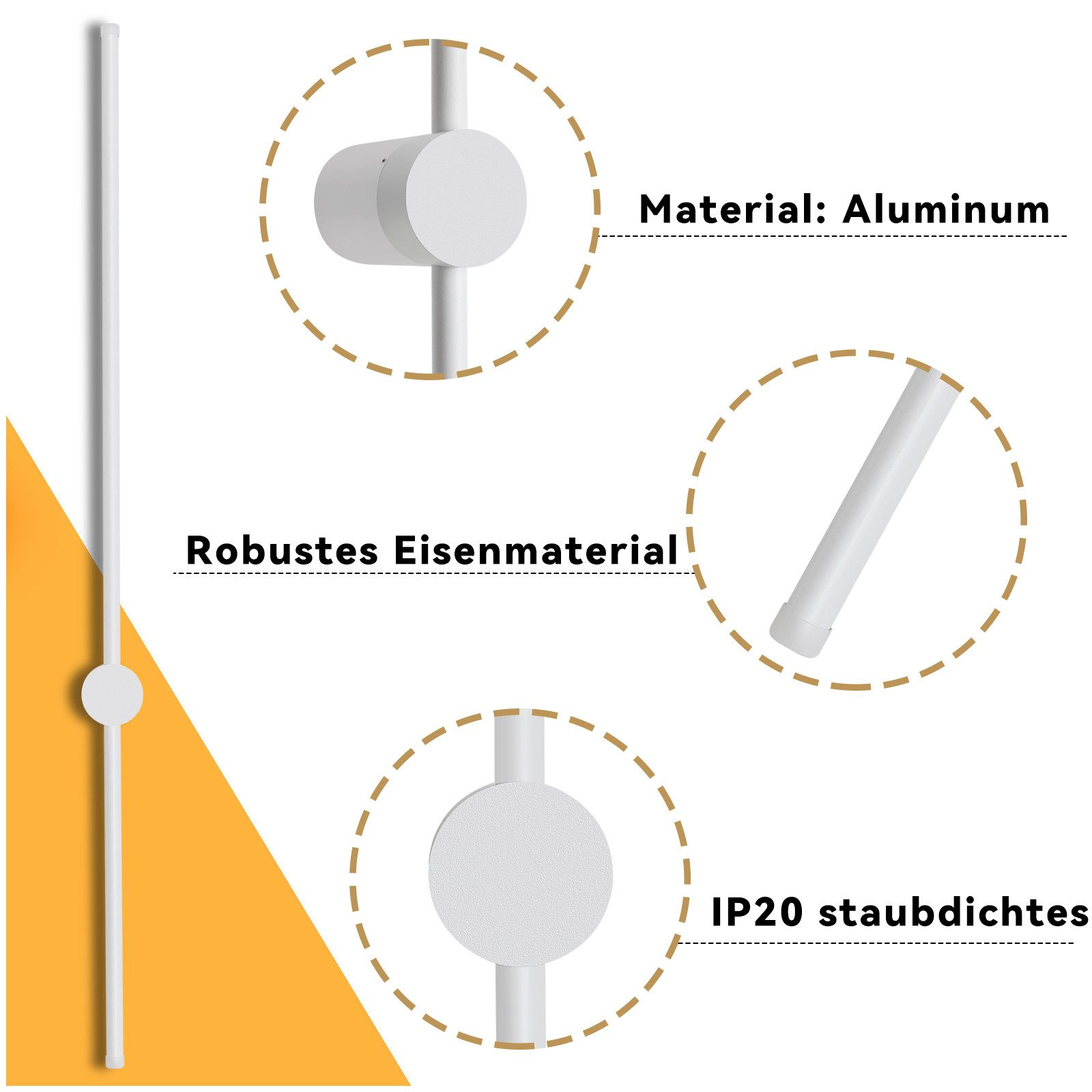 Immagine ravvicinata di parti metalliche bianche con testo in tedesco che descrive il materiale.