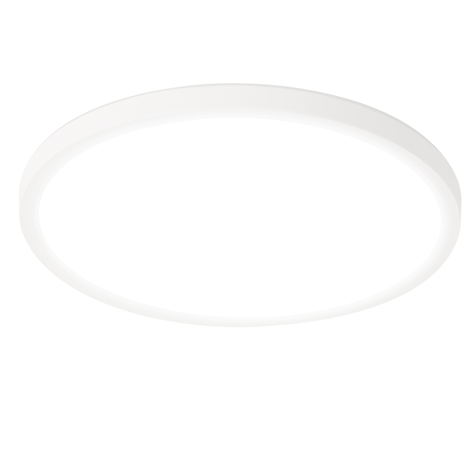 Lampada da soffitto rotonda bianca. La superficie è lucida e liscia.