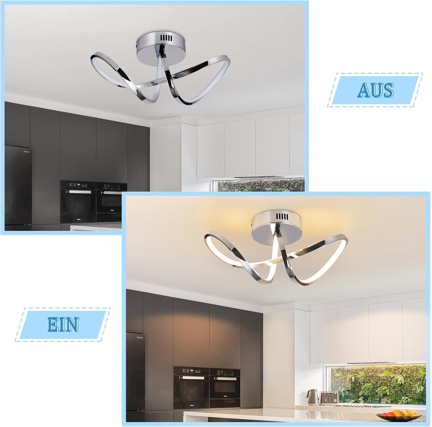 Una luz de techo encendida y apagada en una habitación.