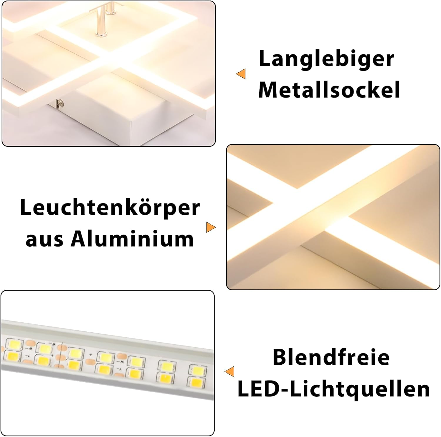 Detalles de primer plano de una lámpara de techo moderna, que muestra el cuerpo de aluminio y las fuentes de luz LED.