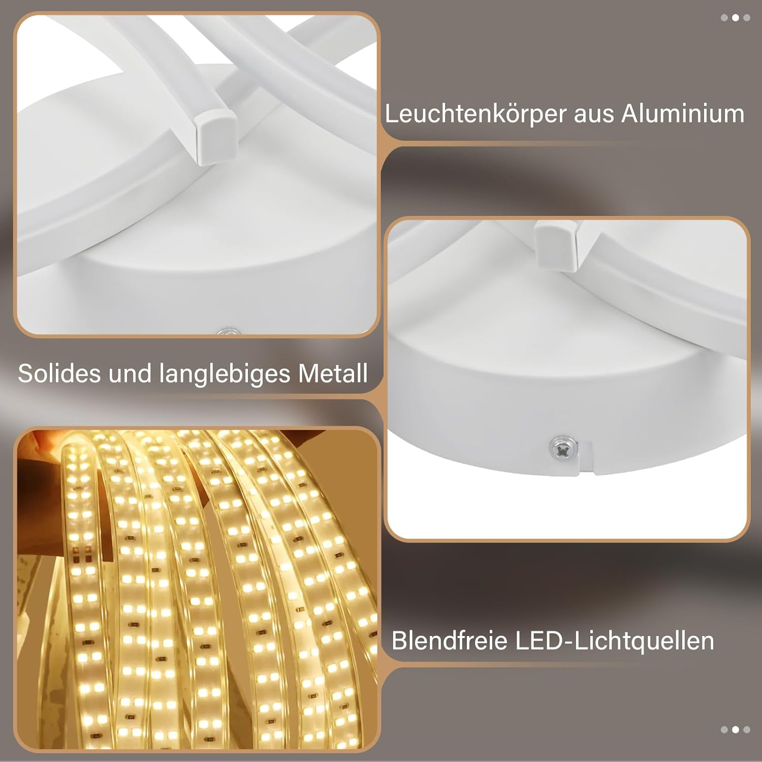 Zbliżenie białej oprawy LED. Pokazuje aluminium, solidny metal i paski świetlne LED ze szczegółami.