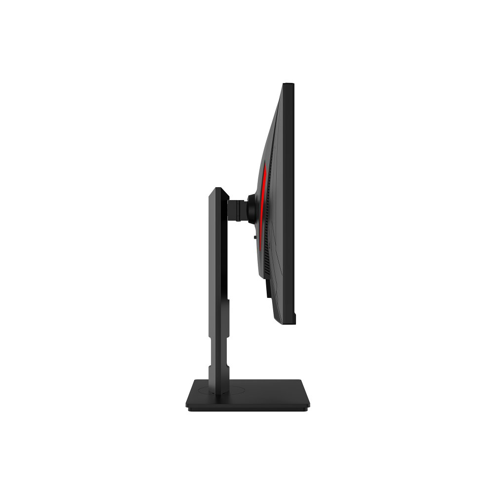 Widok z boku czarnego monitora komputerowego z czerwonym paskiem.