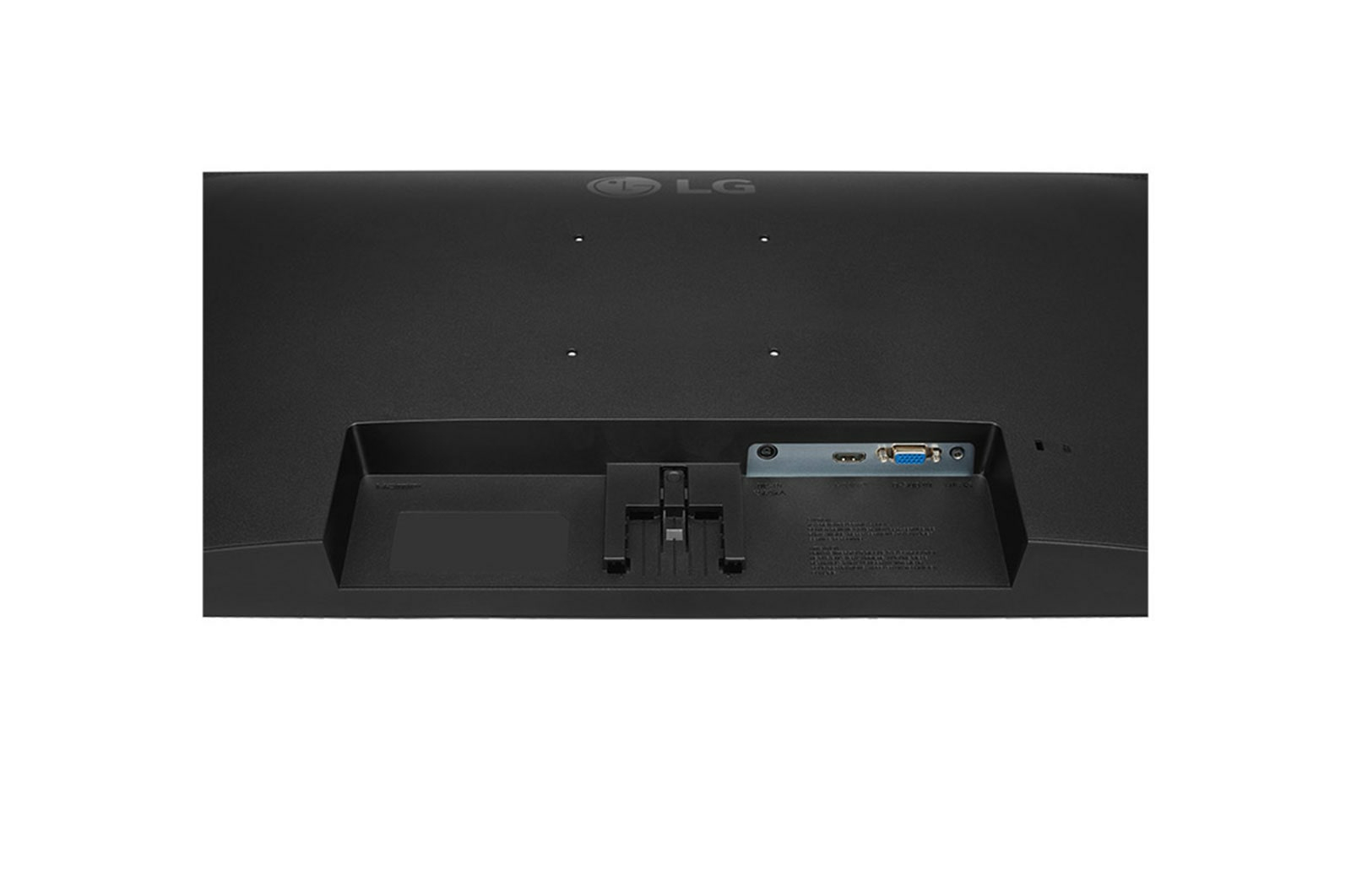 Il retro di un monitor LG nero con porte di connessione visibili.