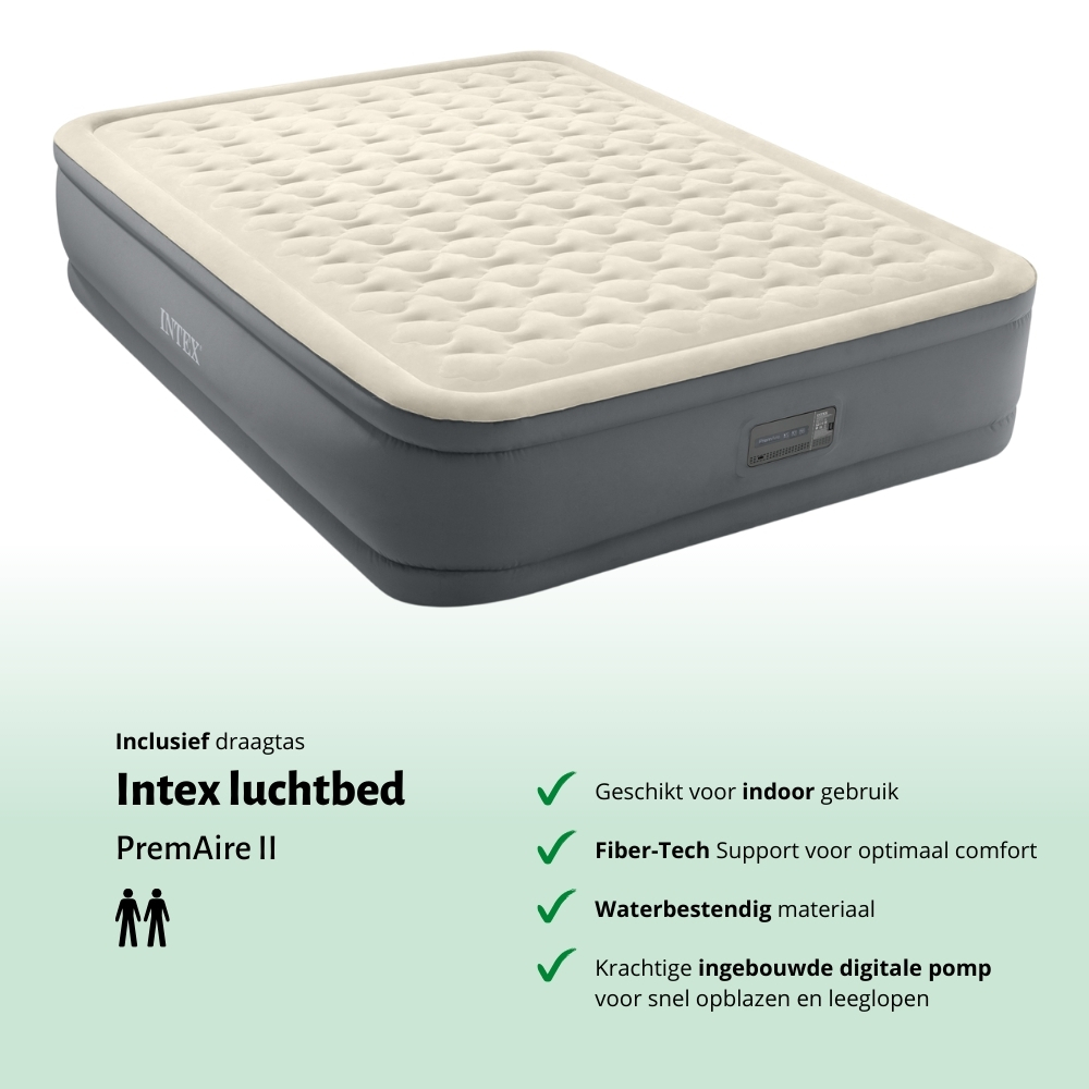 Cream and gray Intex airbed. Features include a gray base, cream top, and Intex logo.