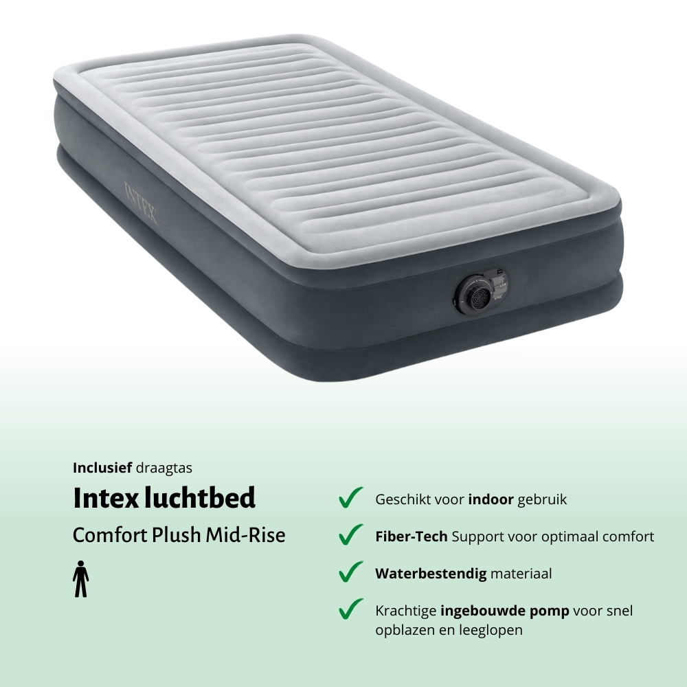 Matelas gonflable Intex gris. Dispose d'une base grise, dessus gris clair et logo Intex. Valve latérale.