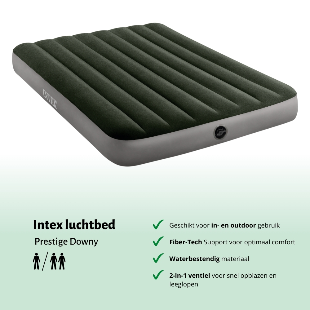 Donkergroene Intex Prestige Downy luchtbed. Donkergroene bovenkant en grijze onderkant.