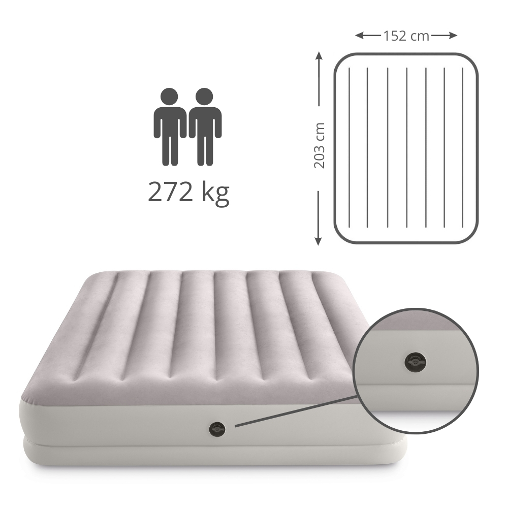 Beige airbed. Displays dimensions and weight capacity: 272 kg.