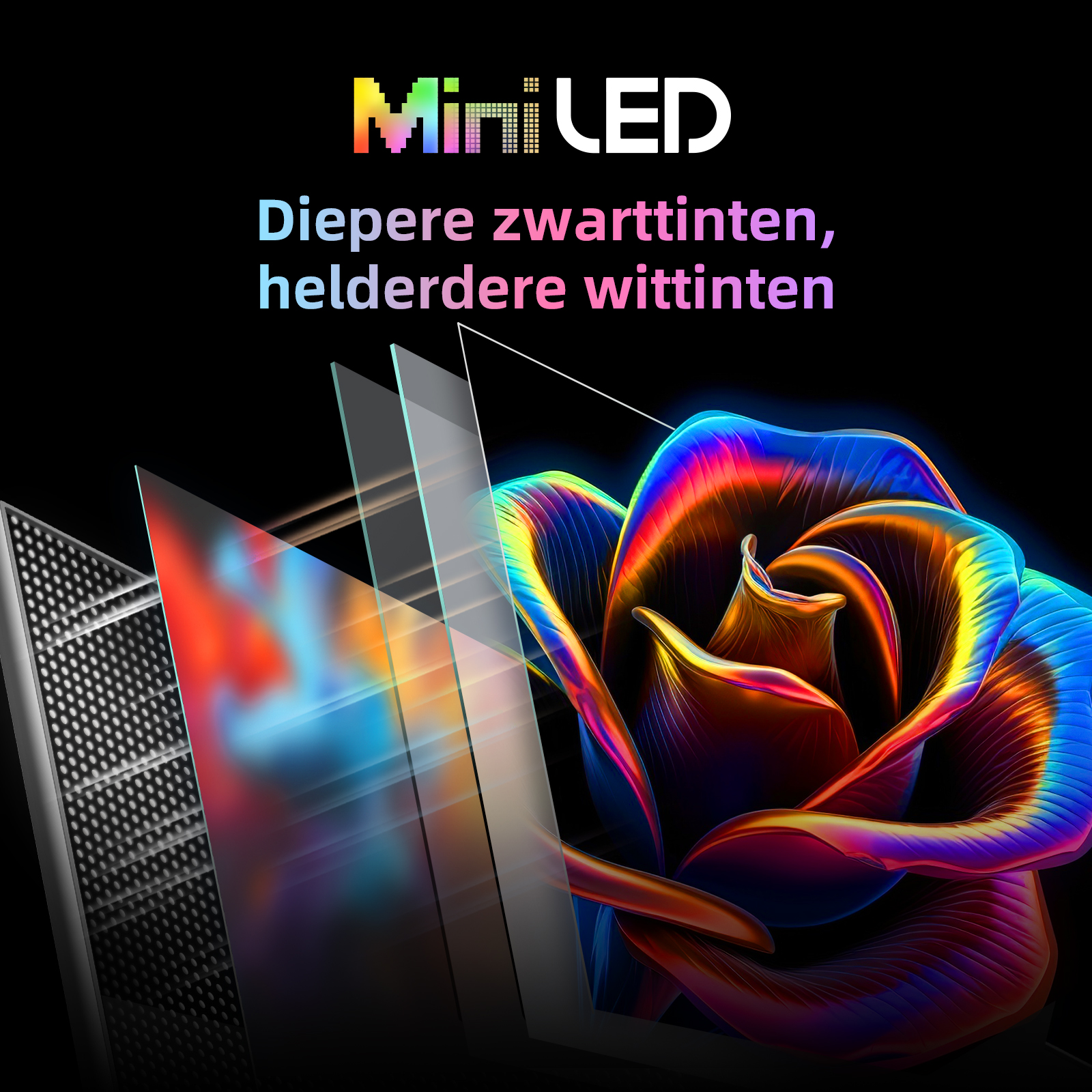 Wyświetlacz z wyświetlaczem w kształcie róży. Wyświetlacz ma słowa Mini LED.
