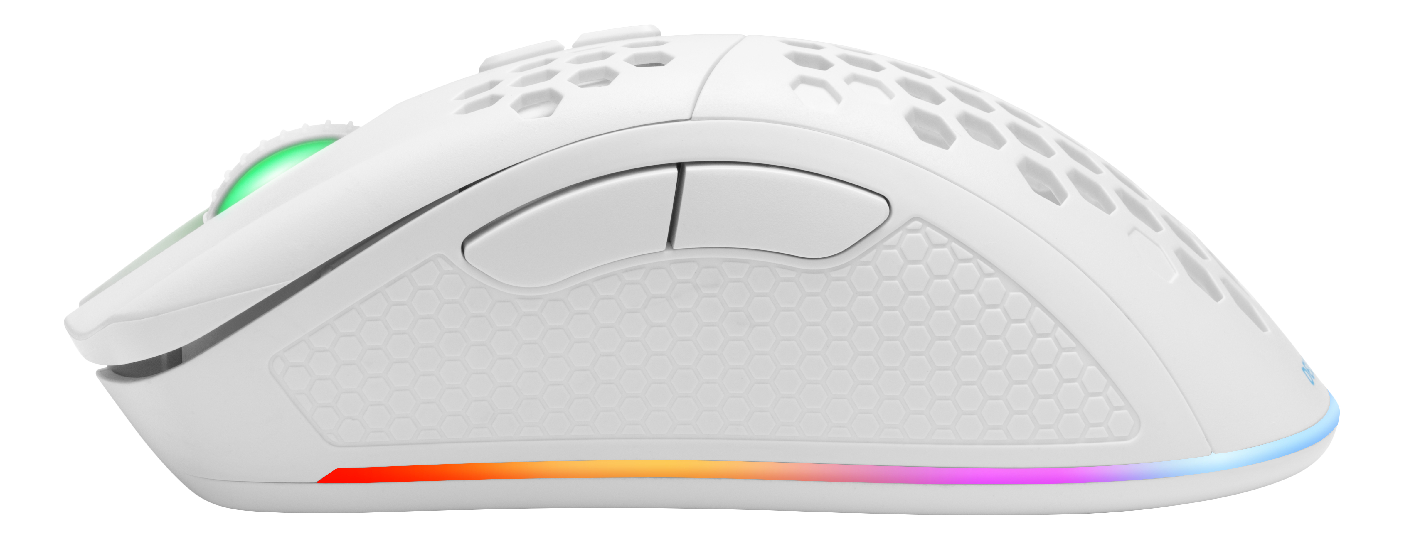 Biała mysz do gier z wzorem plastra miodu i oświetleniem RGB.