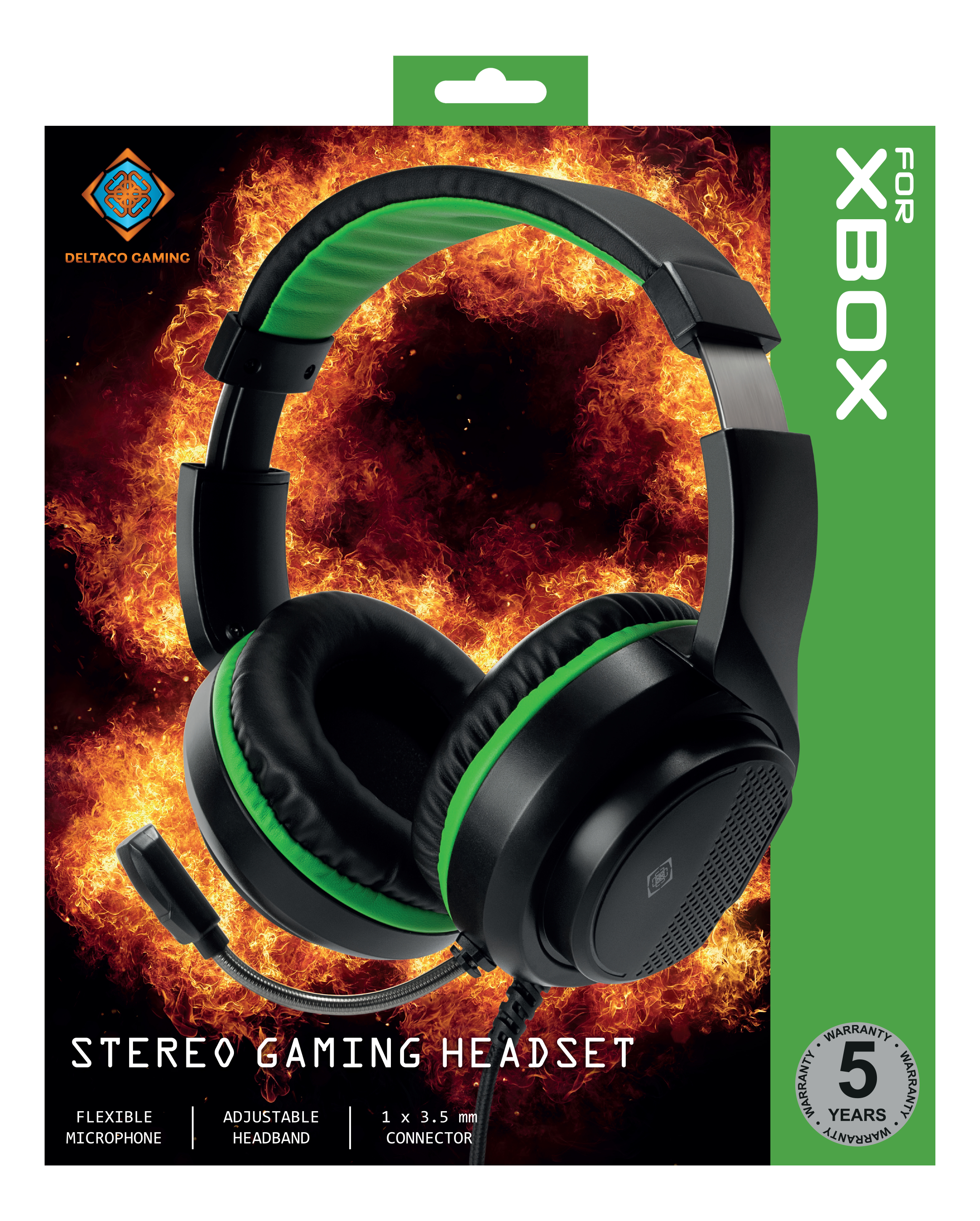 Schwarzes und grünes Stereo-Gaming-Headset in einer Box. Für Xbox.
