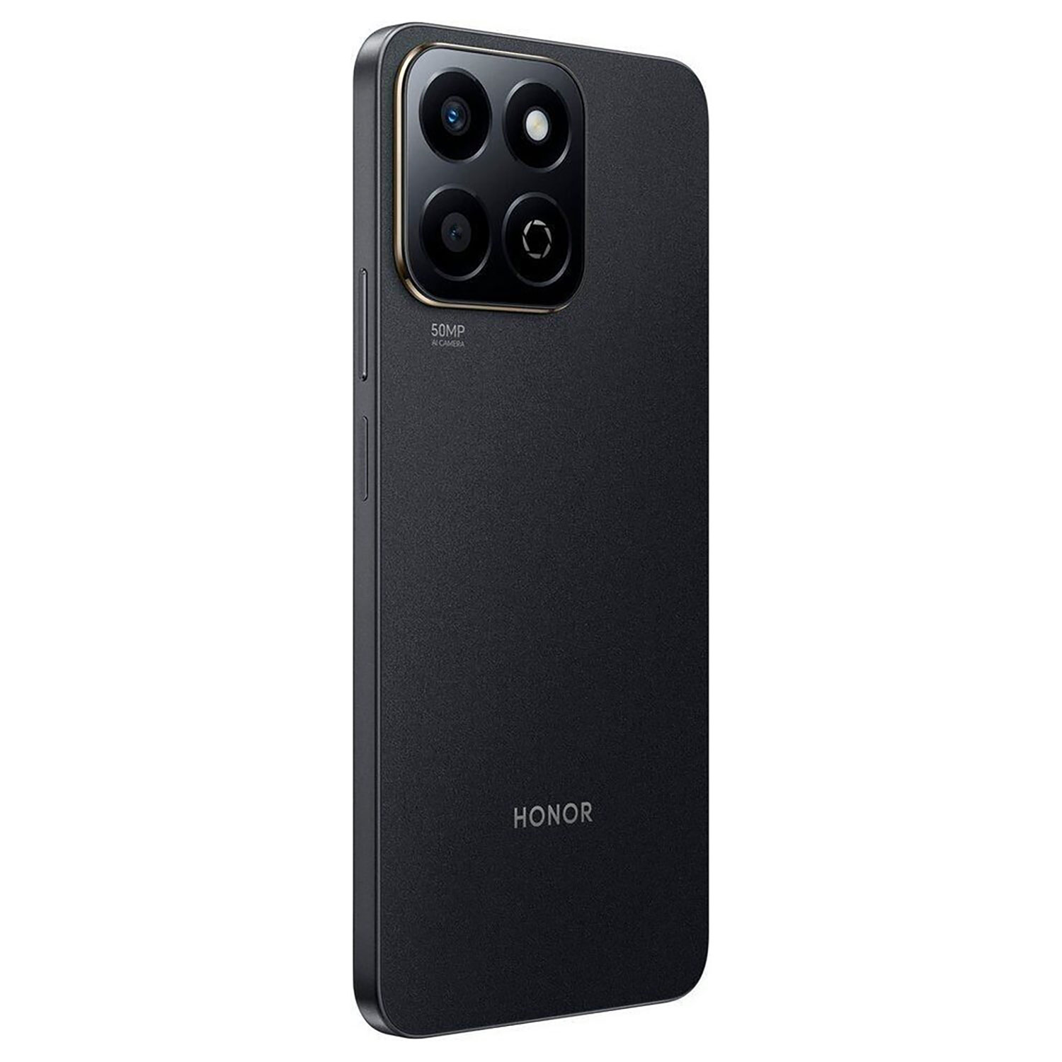 Un telefono HONOR nero, che mostra il modulo fotocamera e il logo HONOR.