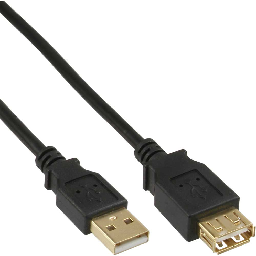 Zwarte USB-kabel met een USB-A-connector en een USB-A female connector.