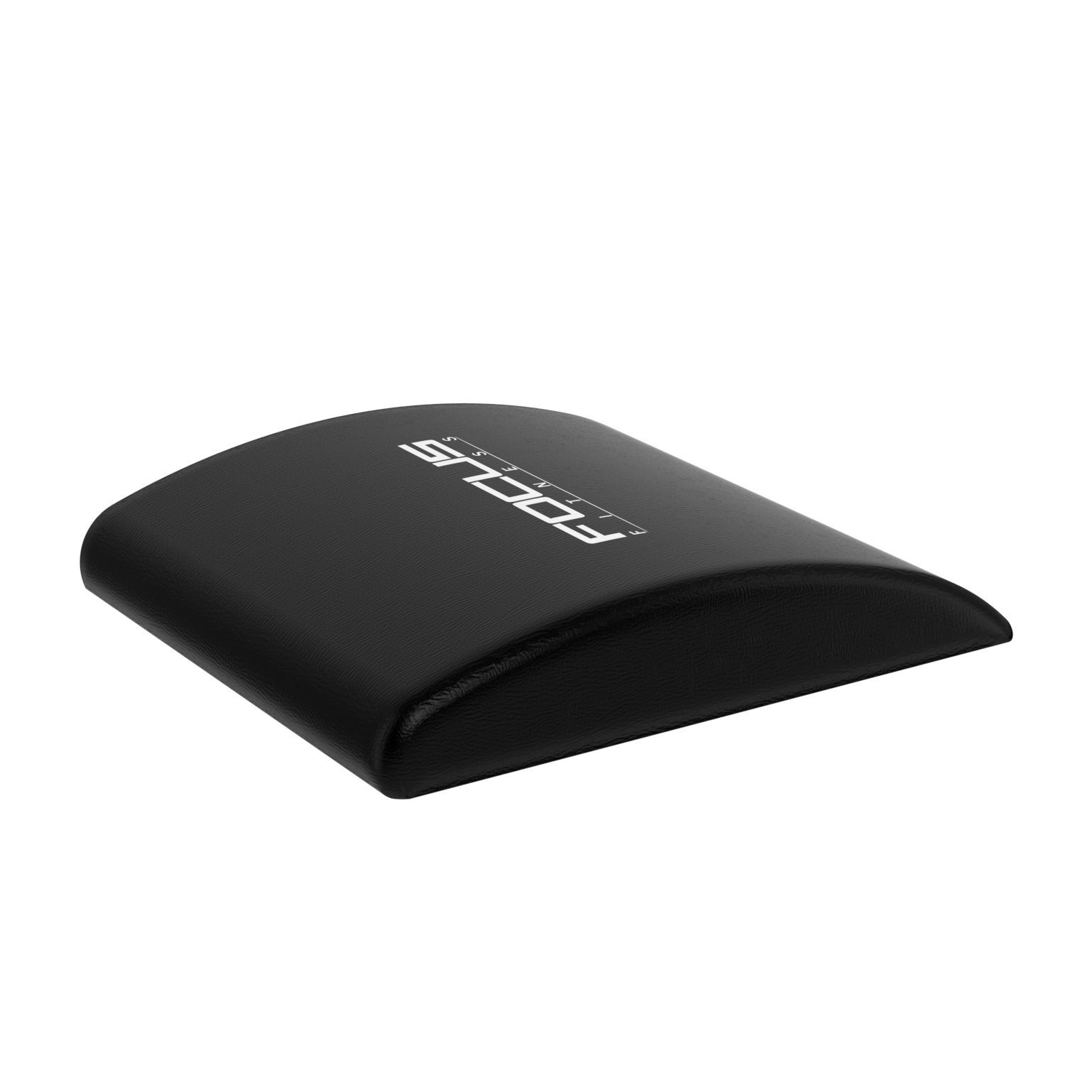 Black, curved ab mat with 'FOCUS FITNESS' printed on it. White background.