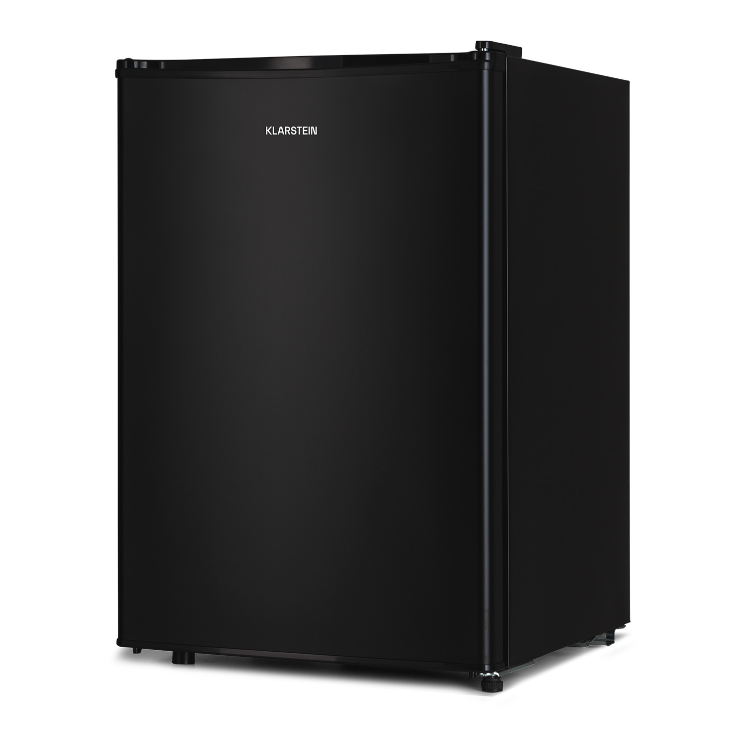 Un refrigerador negro con la marca Klarstein en la puerta.