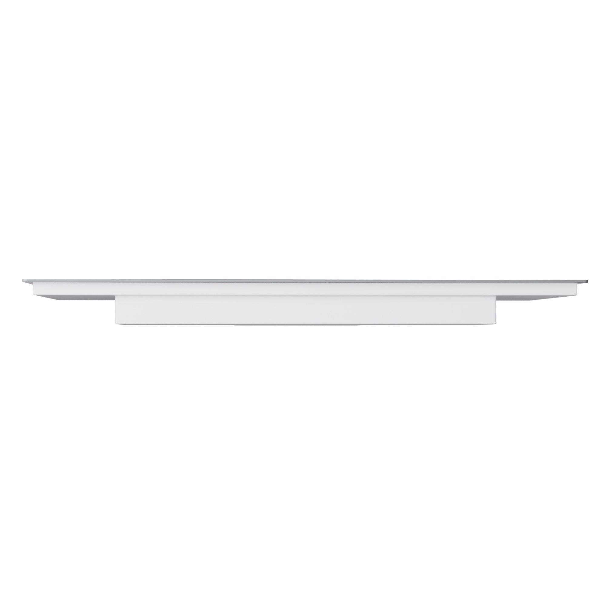 Panel de luz LED rectangular blanco, vista superior, con un marco delgado.