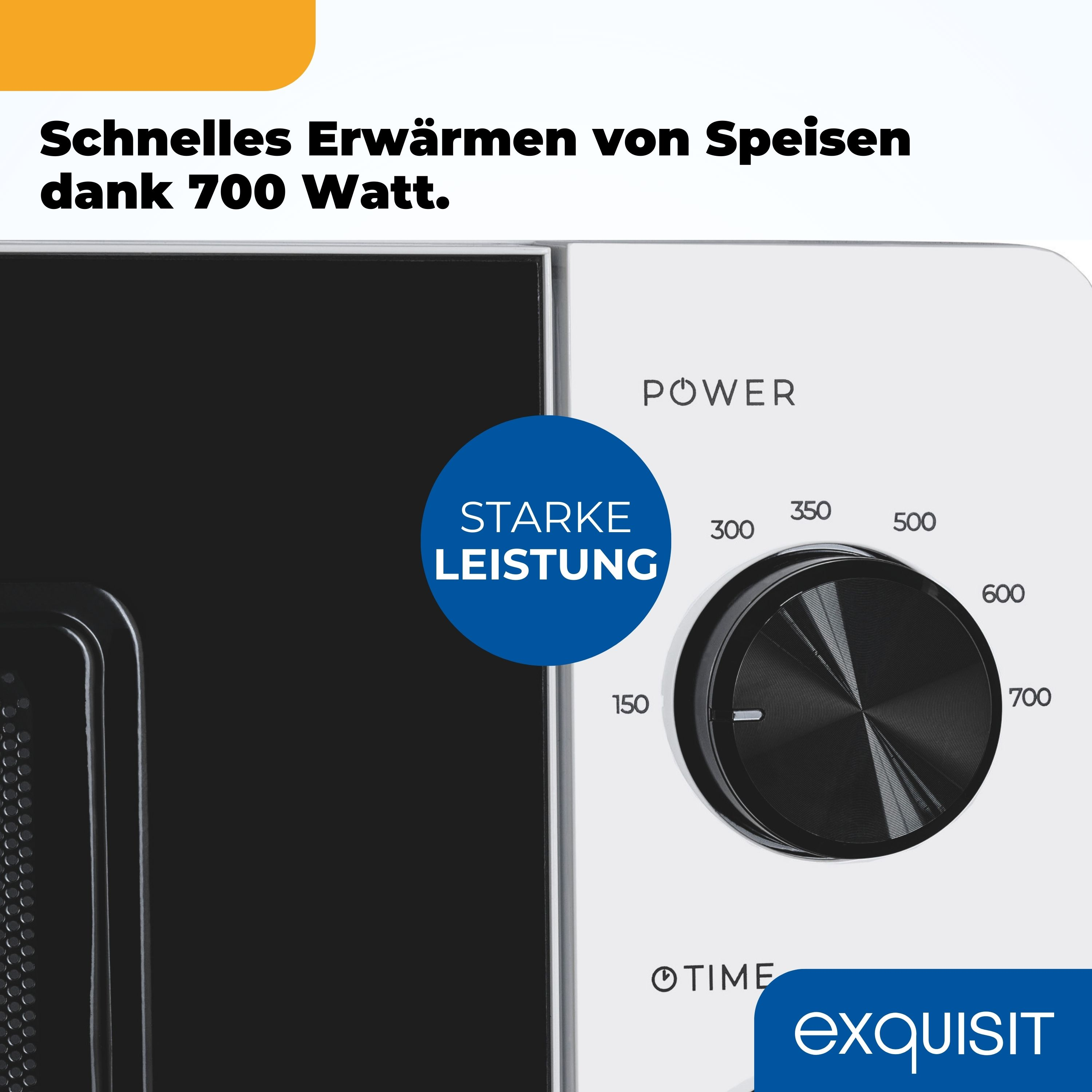 Nahaufnahme eines Mikrowellen-Bedienfelds mit Leistungsregler auf 700 eingestellt.