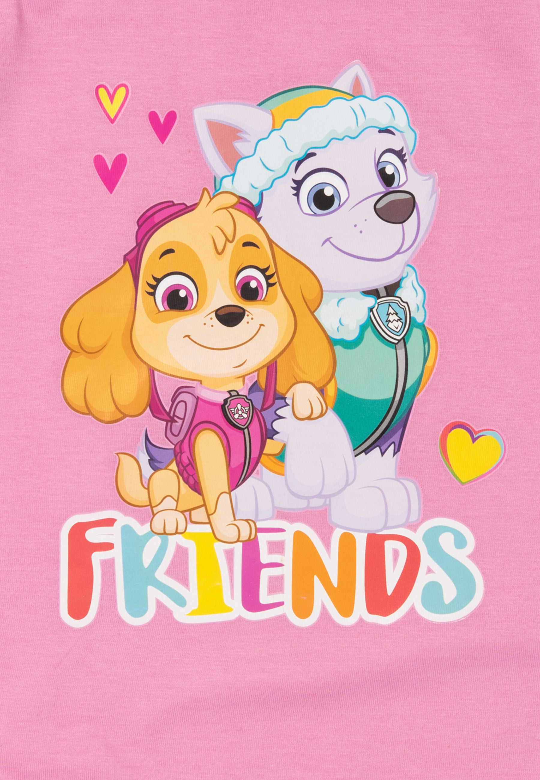 Rosa Shirt mit Paw Patrol Charakteren Skye und Everest und dem Wort FREUNDE.