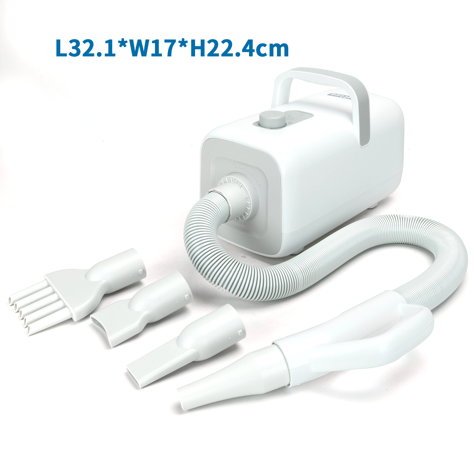Secador de pelo blanco para mascotas con accesorios. Dimensiones: L32.1*W17*H22.4cm.