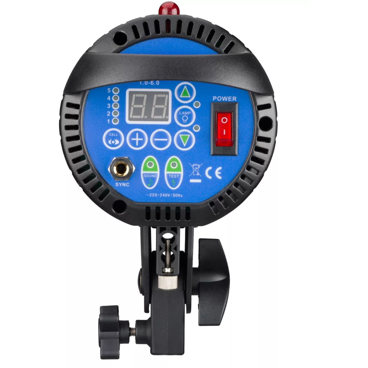 Studio flash with control panel and power button.