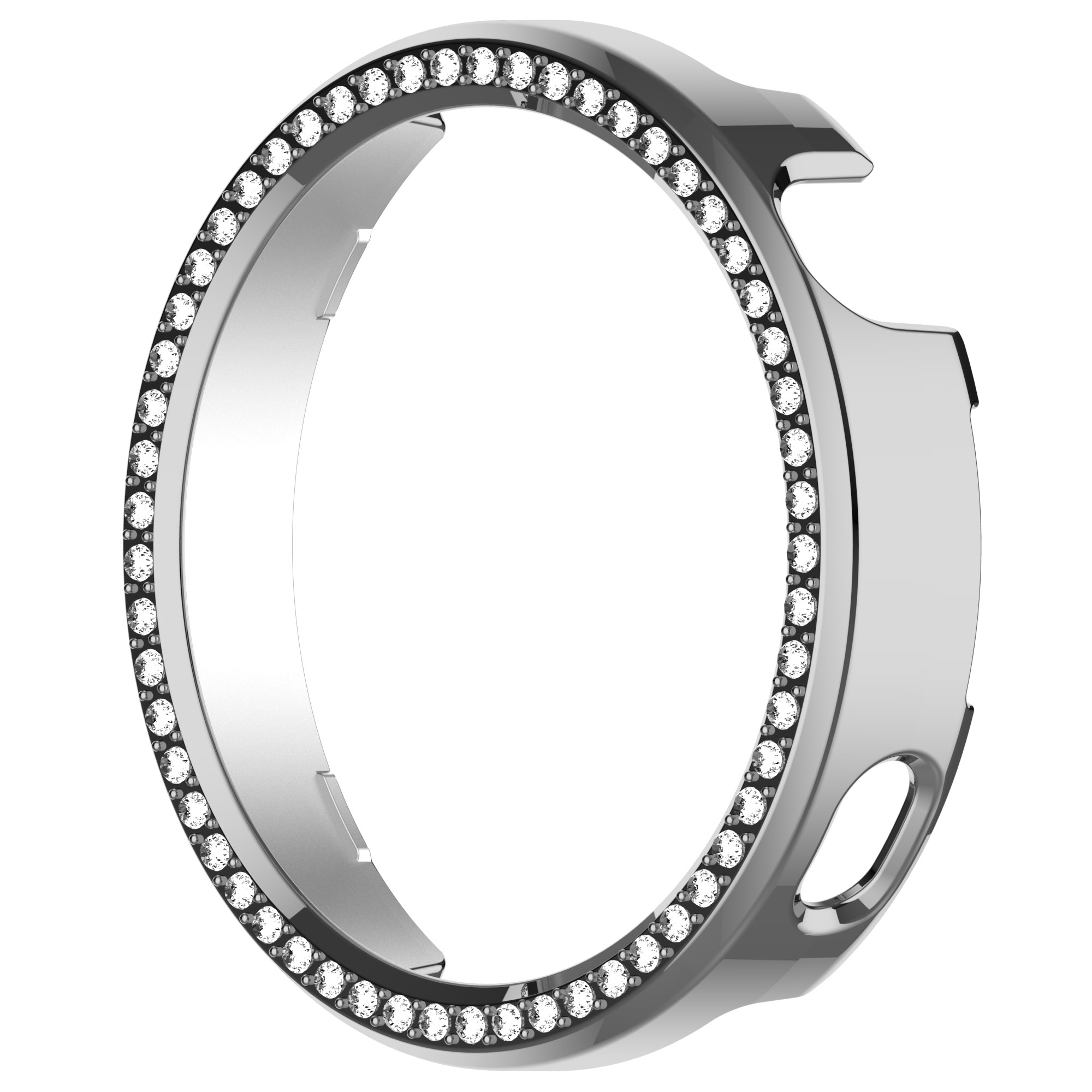 Custodia argentata per orologio con anello di piccoli cristalli trasparenti. Copertura.