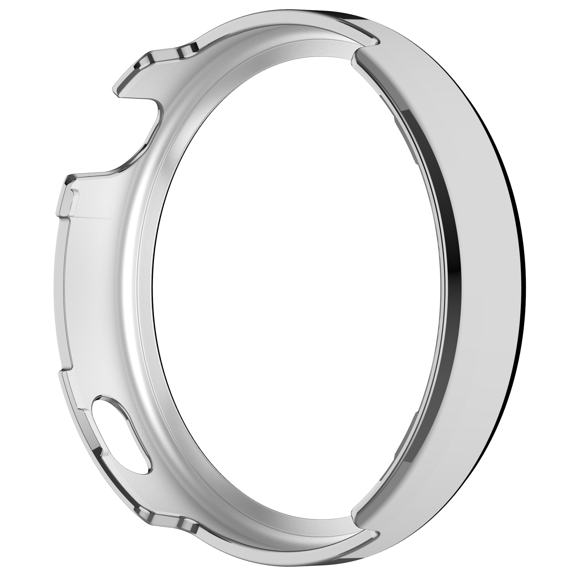 Cornice argentata per cassa orologio. Design aperto con forma protettiva curva.